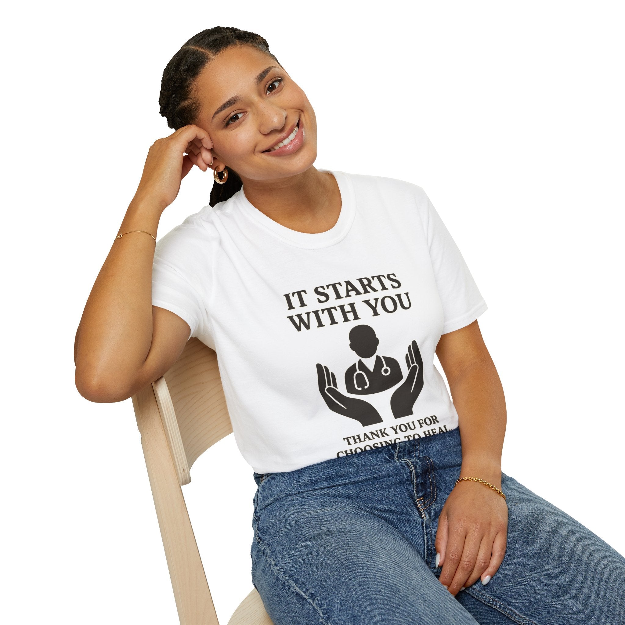 Inspirational Healthcare T-Shirt, Thank You for Choosing to Heal Shirt – Nurse Appreciation Gift – Doctor Gratitude T-shirt – It Starts With You – Minimalist Medical Design Product vendor