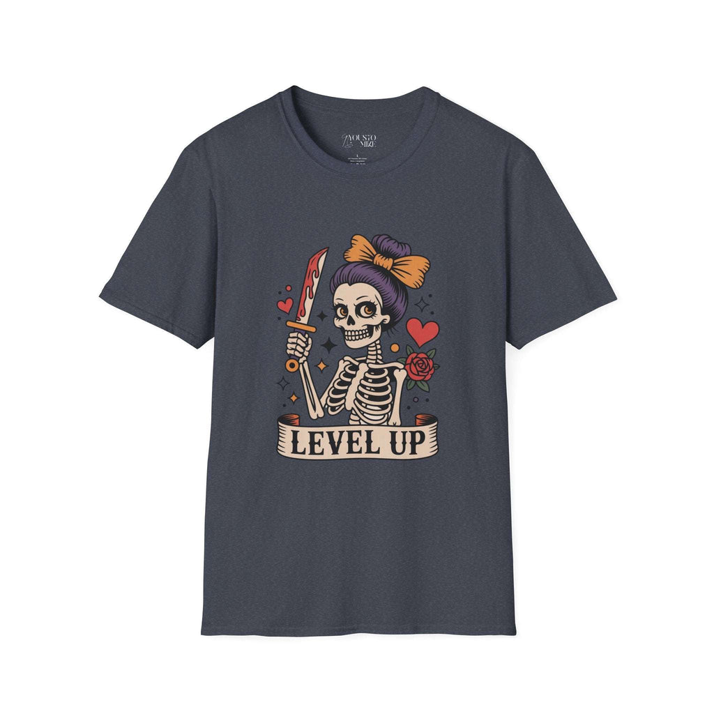 Level Up Skeleton Graphic Unisex Softstyle T-Shirt, Cute Halloween Tee, Gift for Gamers, Spooky Season Apparel, Goth Fashion Product vendor