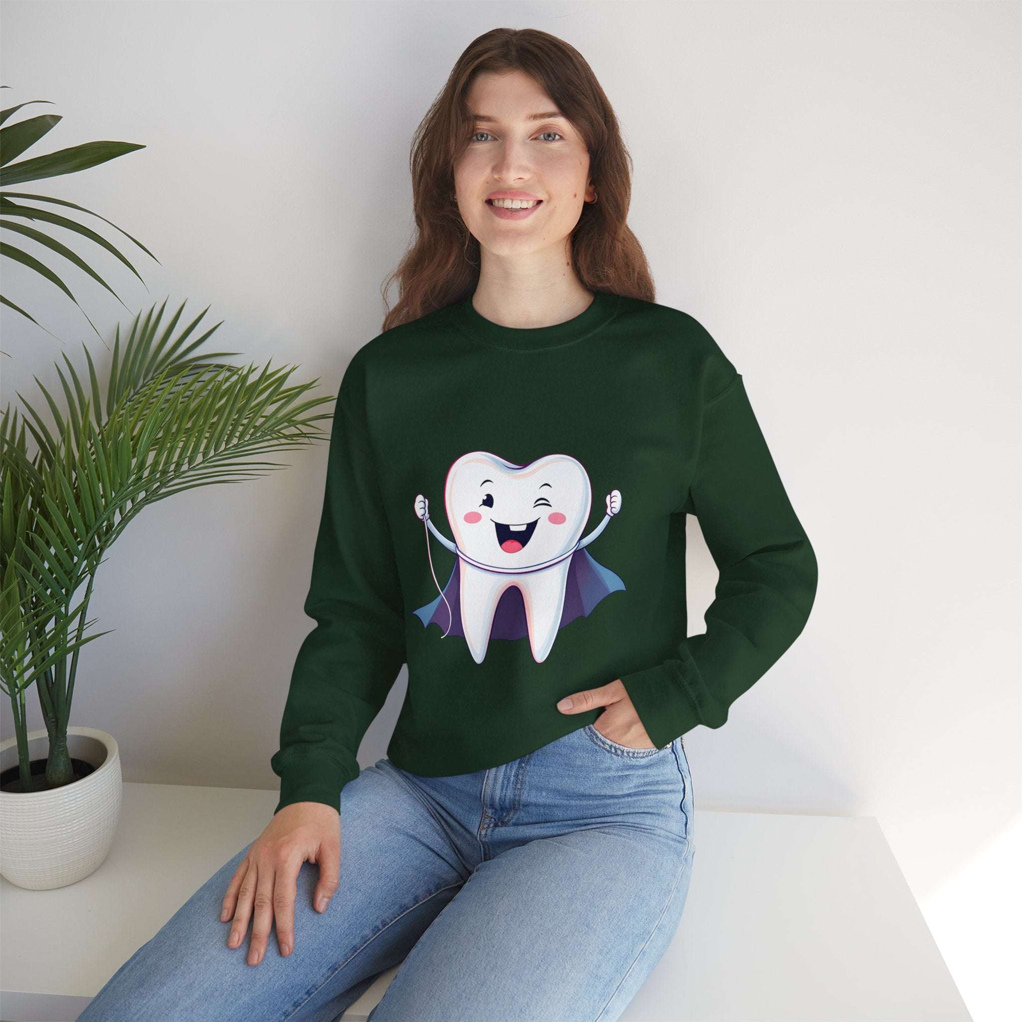 Tooth Fairy Crewneck Sweatshirt - Fun Dental Gift for Kids, Halloween Costume, Cozy Gift for Dentists, Floss On! - YOUSTOMIZE