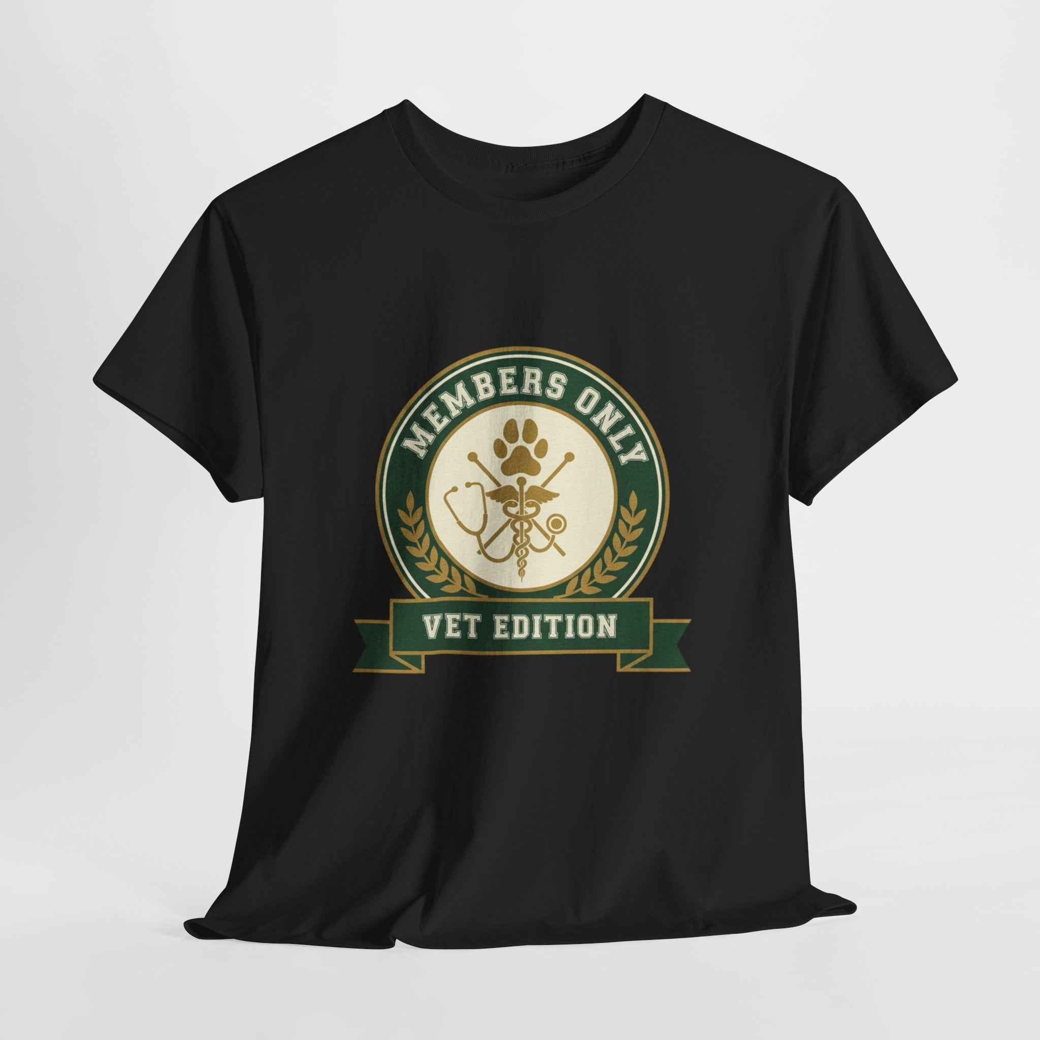 Retro Collegiate Vet Med T-Shirt - Members Only Vet Edition | Vintage Veterinary Stethoscope & Paw Print Crest