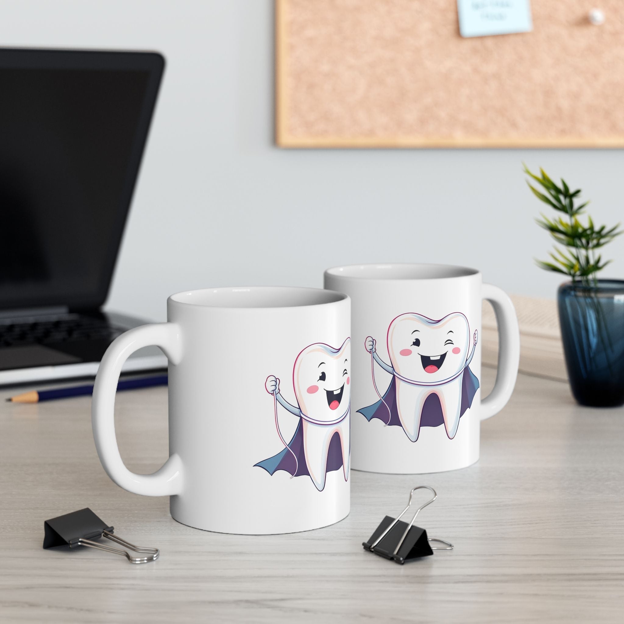 Superhero Tooth Ceramic Mug - Fun Kids Drinkware, Halloween Gift, Dental Awareness, Child's Birthday Party Favor, Cute Cup for Kids Product vendor