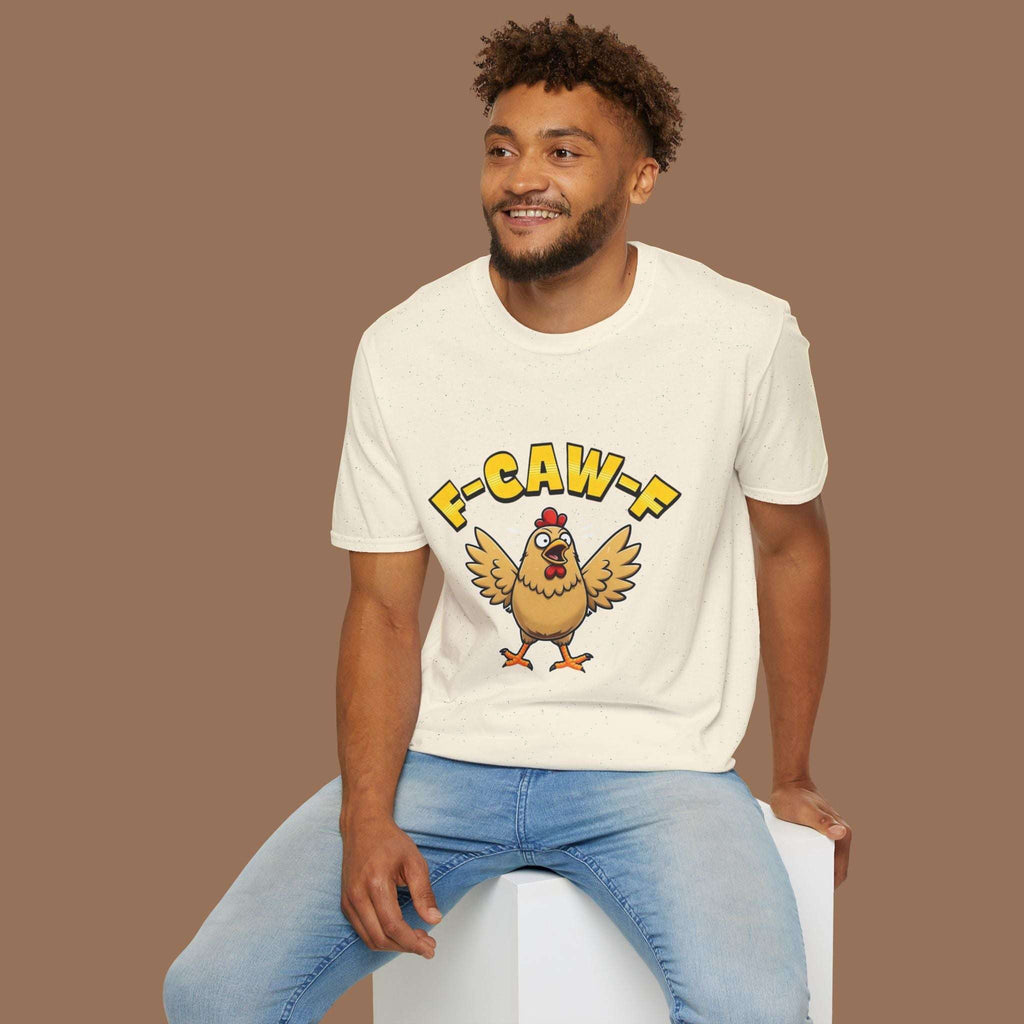 Funny Chicken F-Caw-F Unisex Softstyle T-Shirt, Gift for Poultry Lovers, Quirky Apparel, Hatch Party Tee, Humor Shirt, Farm Life Clothing - YOUSTOMIZE