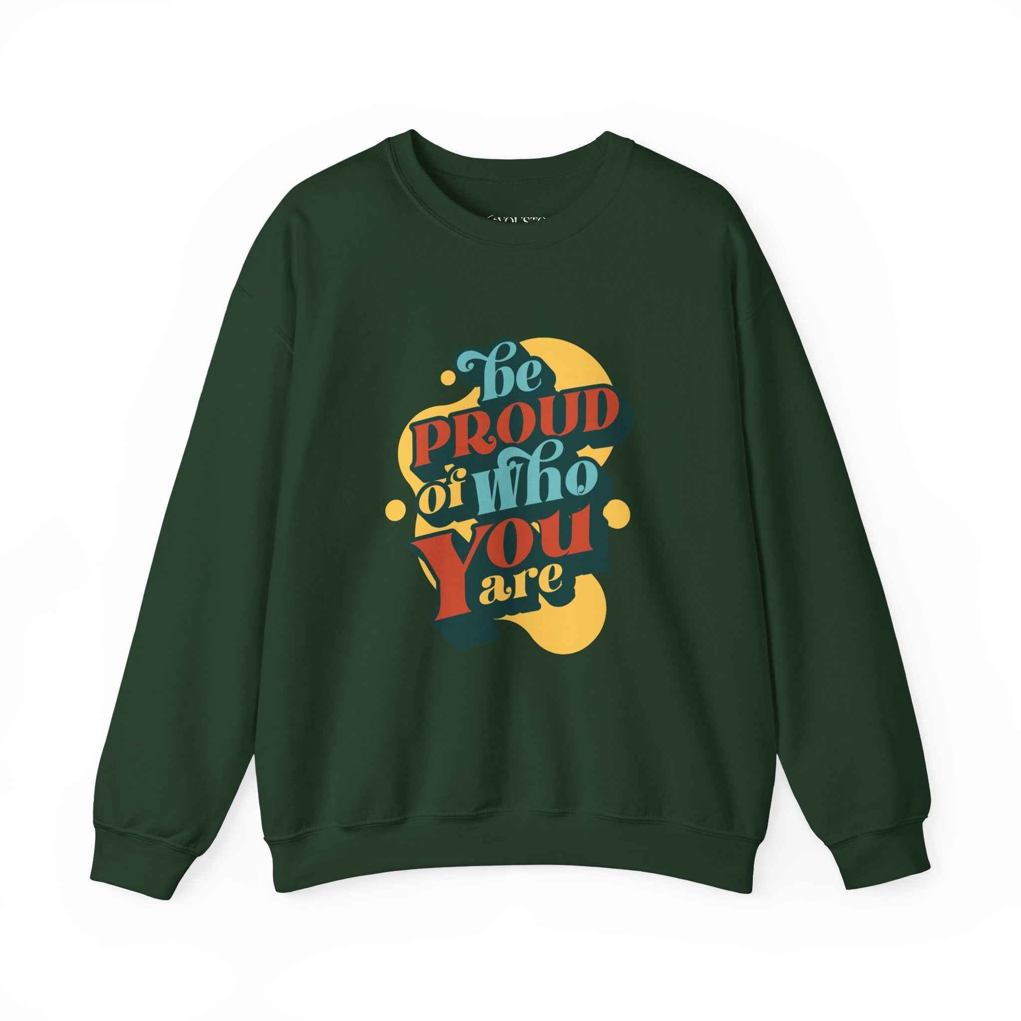 Be Proud Crewneck Sweatshirt, Unisex Pride Sweatshirt, Comfortable Casual Wear, LGBTQ+ Apparel, Gift for Friends, Everyday Inspiration