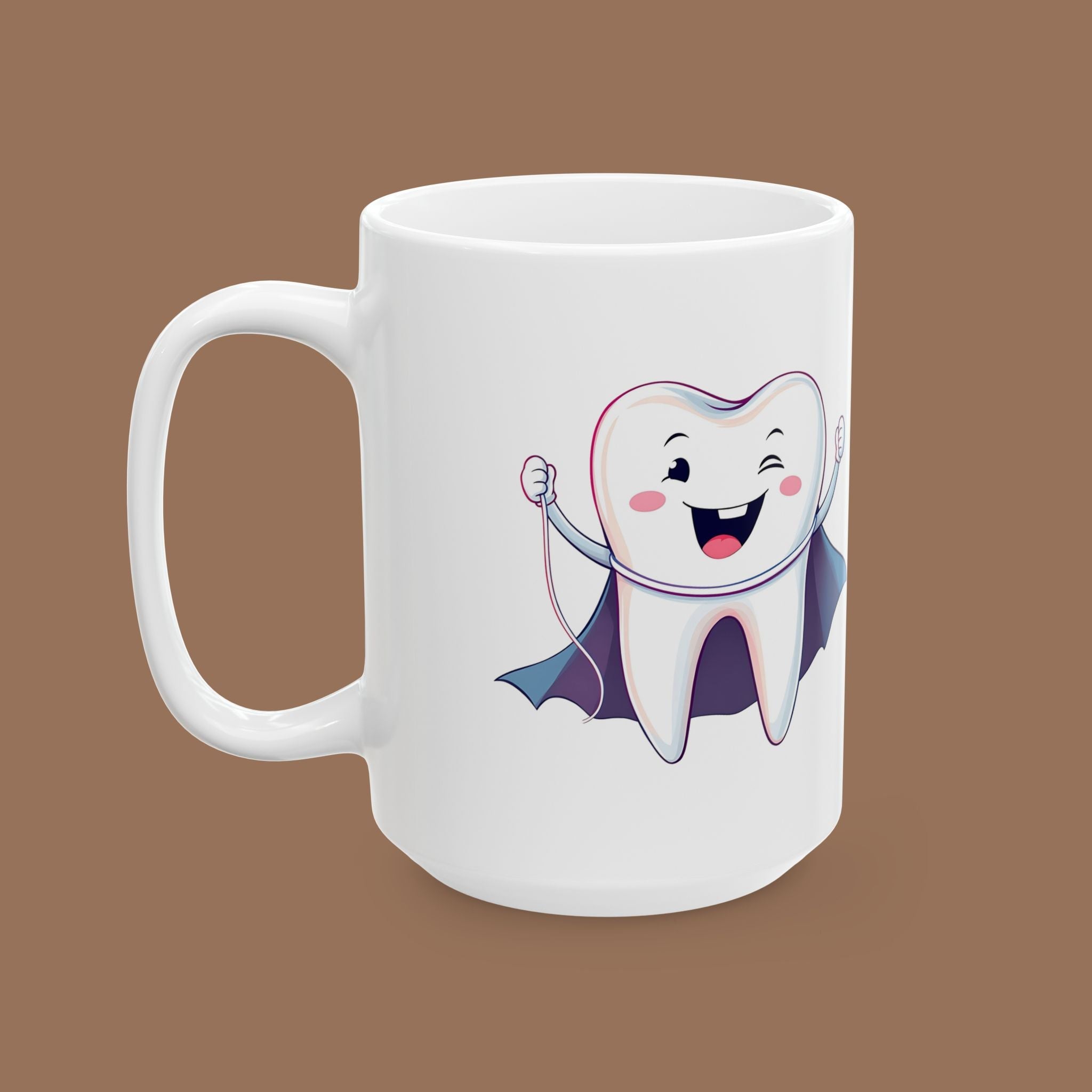 Superhero Tooth Ceramic Mug - Fun Kids Drinkware, Halloween Gift, Dental Awareness, Child's Birthday Party Favor, Cute Cup for Kids Product vendor