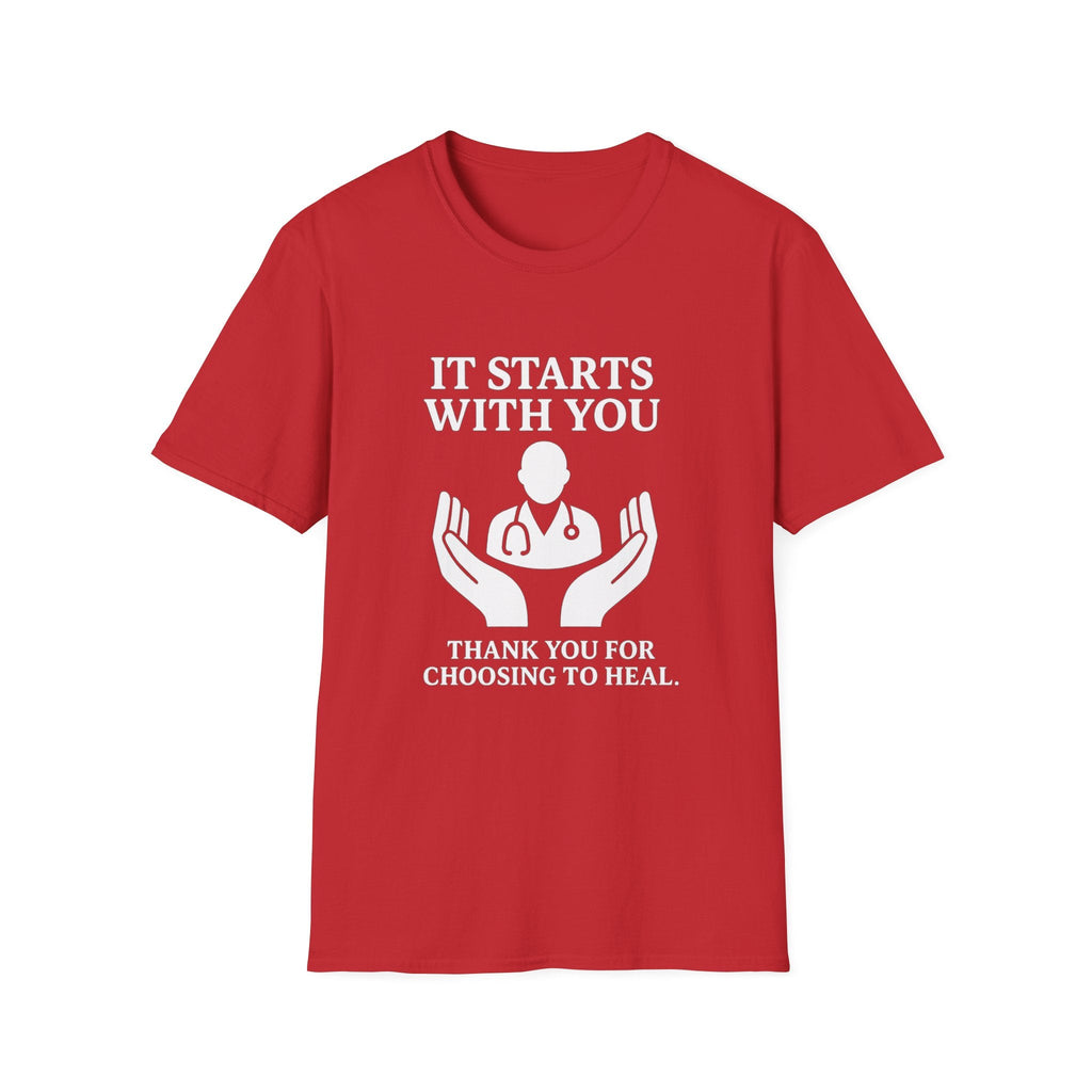 Inspirational Healthcare T-Shirt, Thank You for Choosing to Heal Shirt – Nurse Appreciation Gift – Doctor Gratitude T-shirt – It Starts With You – Minimalist Medical Design Product vendor