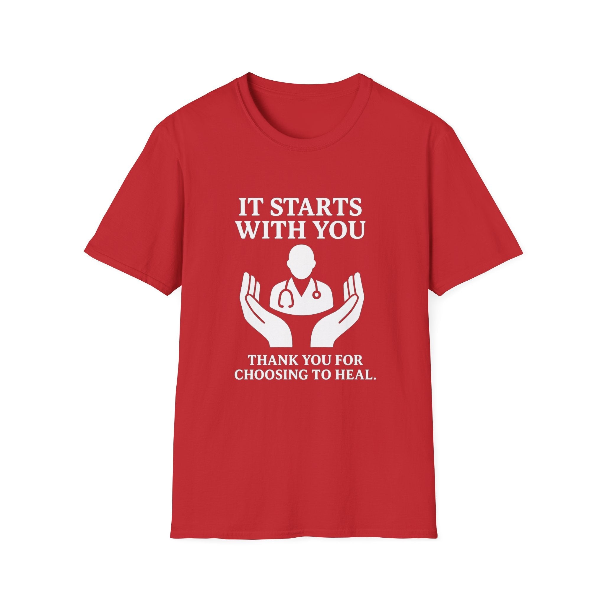 Inspirational Healthcare T-Shirt, Thank You for Choosing to Heal Shirt – Nurse Appreciation Gift – Doctor Gratitude T-shirt – It Starts With You – Minimalist Medical Design Product vendor