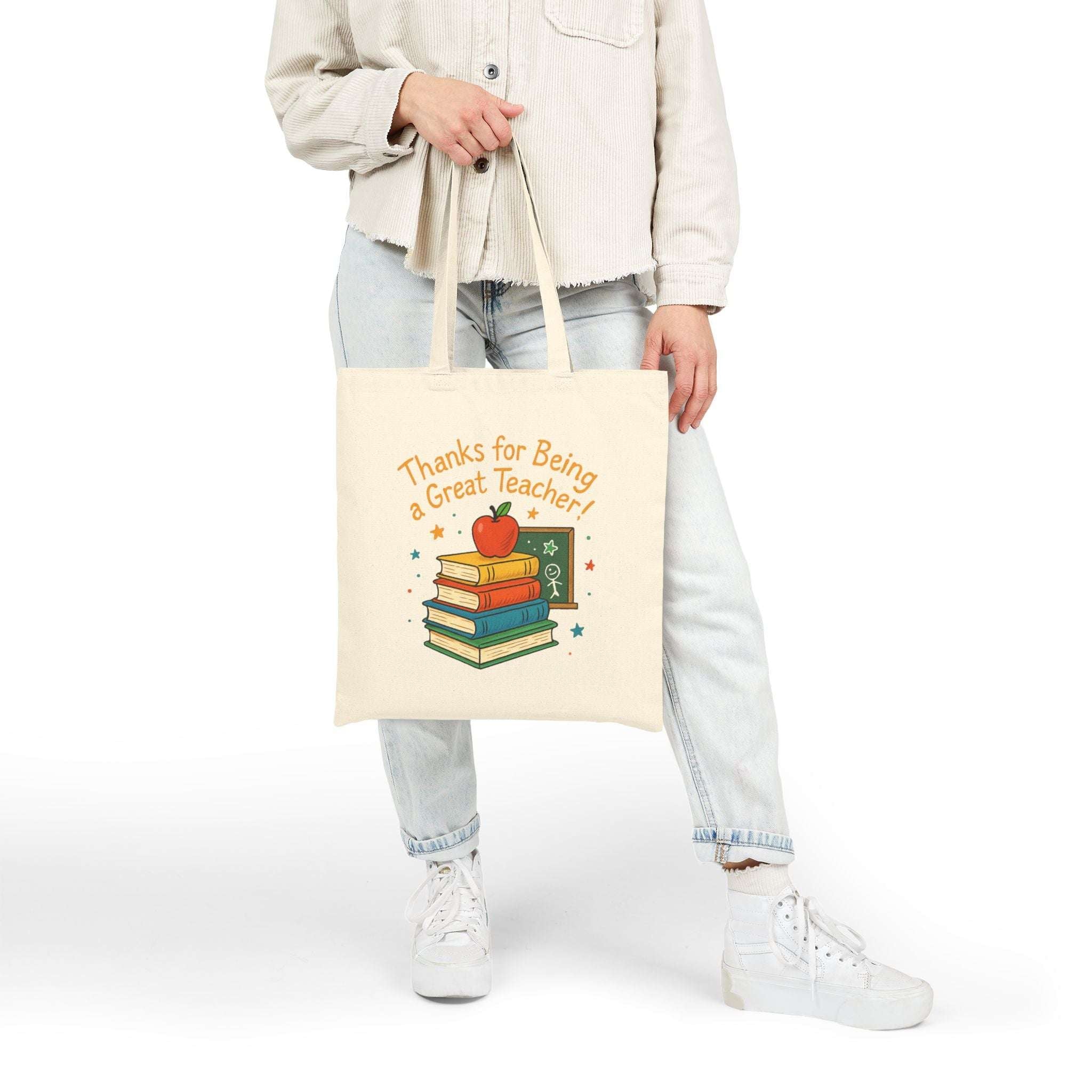 Cotton Canvas Tote Bag - Thanks for being a great teacher, Thanksgiving Day Gift - YOUSTOMIZE