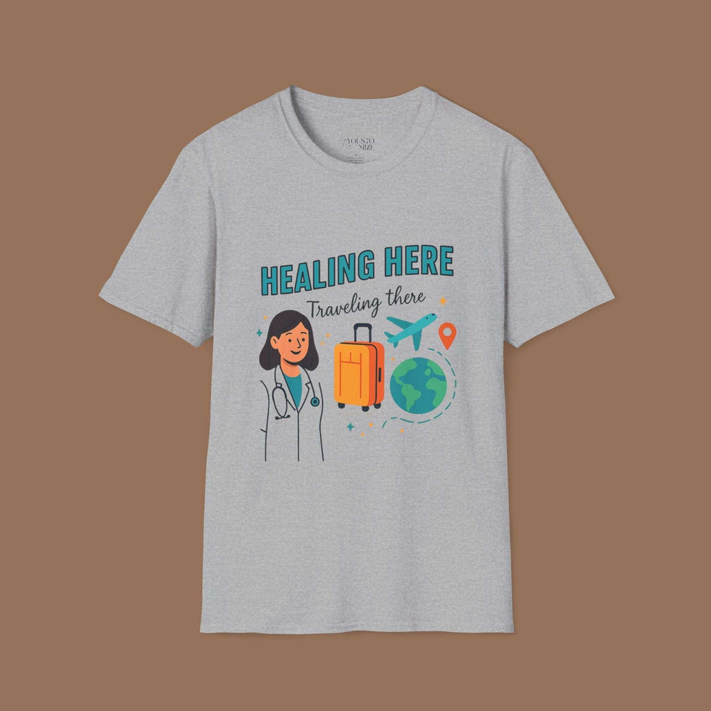 Travel-Inspired Healthcare T-Shirt, Best Doctor Gift, Travel Nurse Apparel, Healing Here Tee, Unisex Graphic Shirt, Vacation Outfit Product vendor