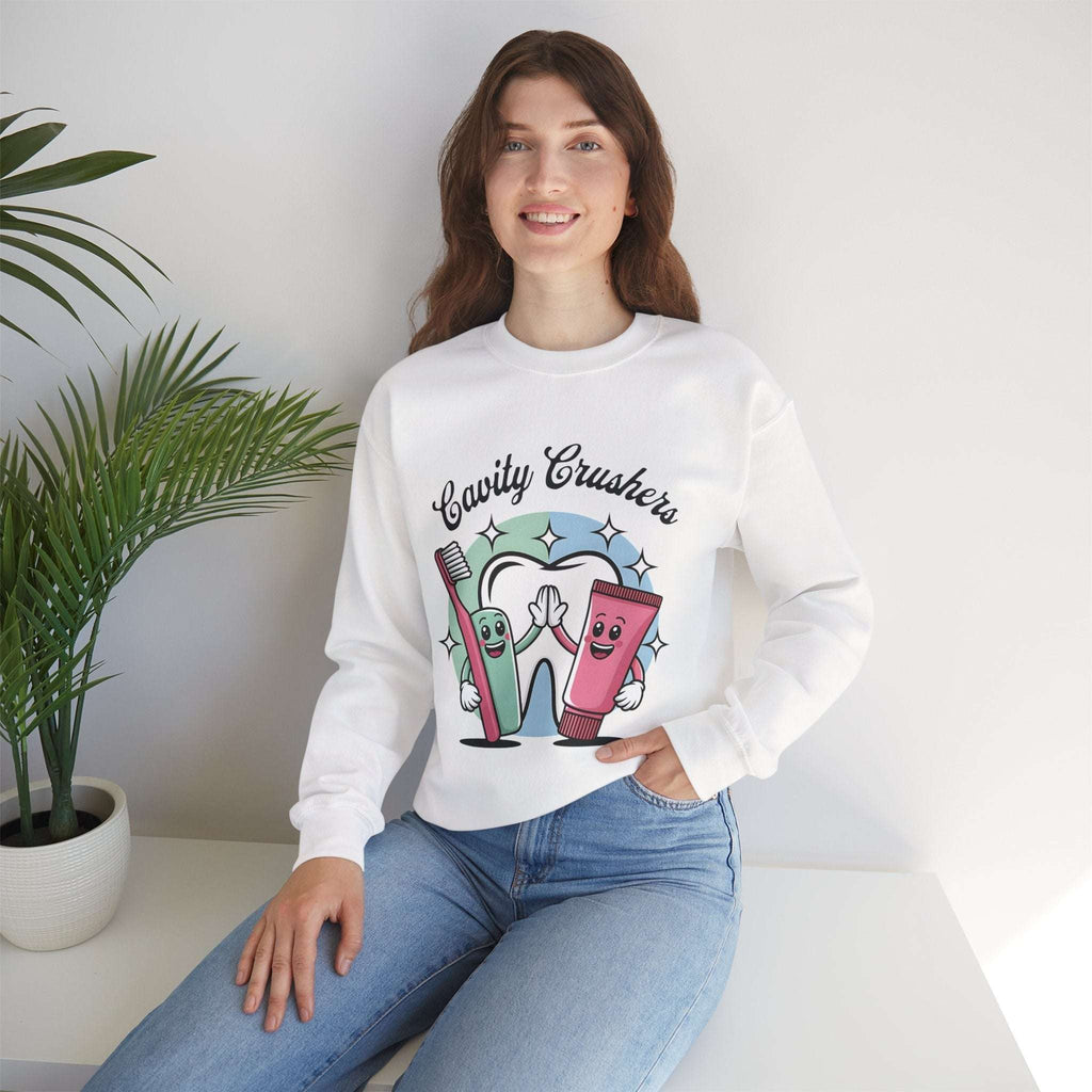 Cavity Crushers Crewneck Sweatshirt - Fun Dental Gift, Unisex Sweatshirt, Cute Graphic Pullover, Perfect for Kids and Adults Product vendor
