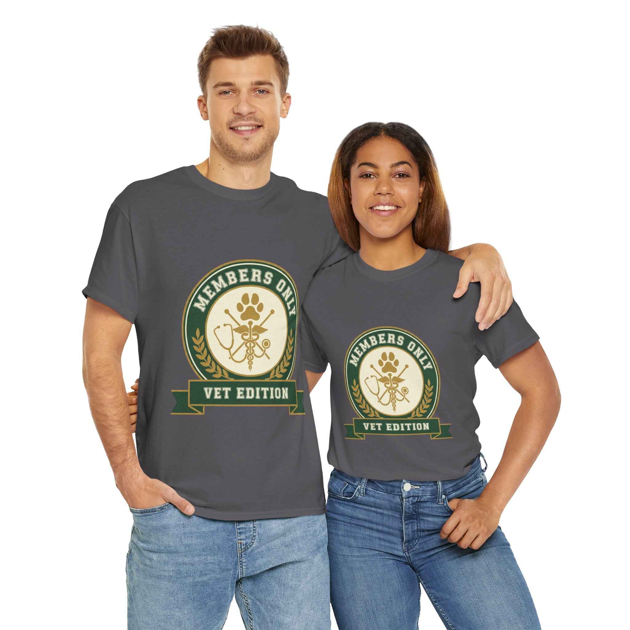 Retro Collegiate Vet Med T-Shirt - Members Only Vet Edition | Vintage Veterinary Stethoscope & Paw Print Crest