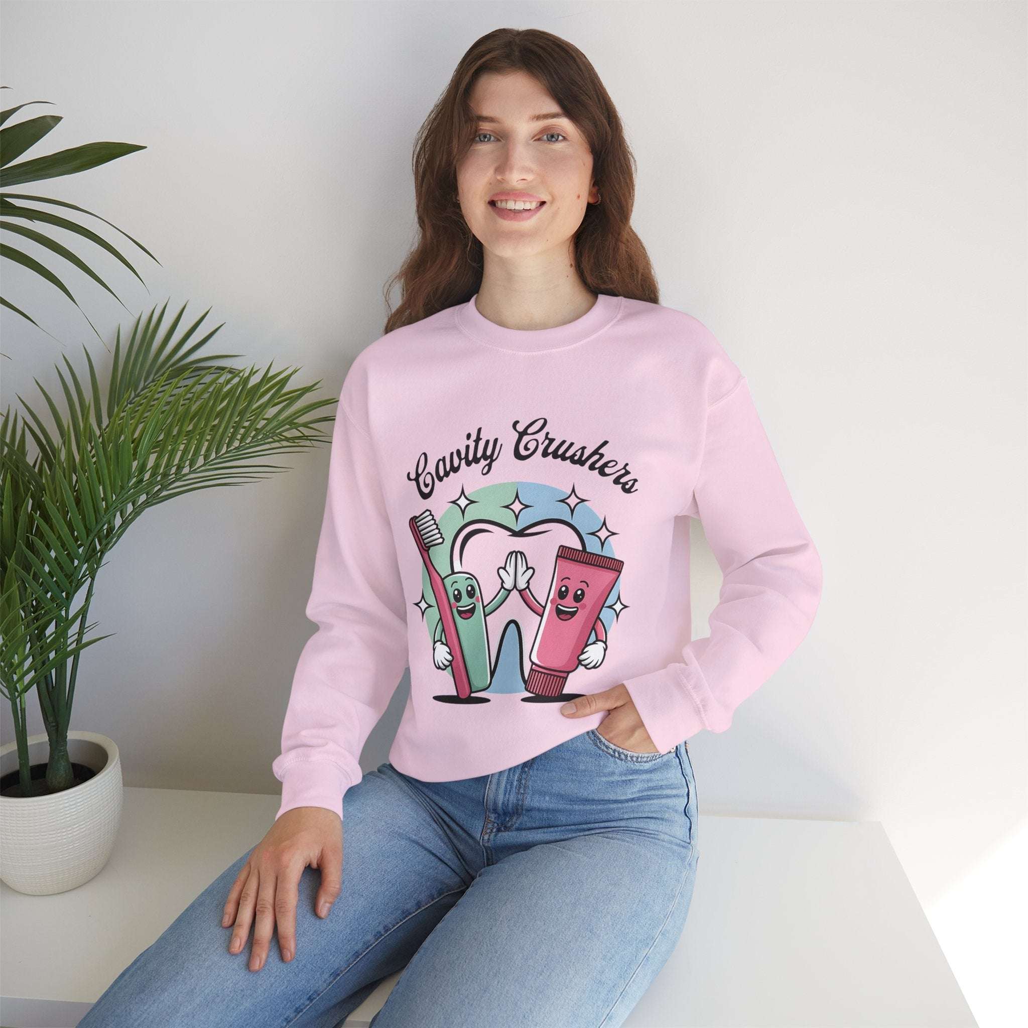 Cavity Crushers Crewneck Sweatshirt - Fun Dental Gift, Unisex Sweatshirt, Cute Graphic Pullover, Perfect for Kids and Adults Product vendor