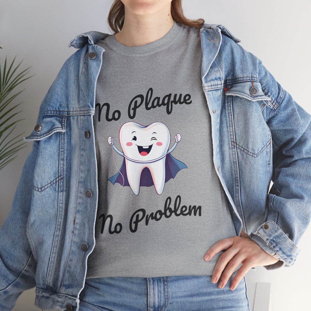 Cute Dental Humor Tee, Funny Tooth Shirt, No Plaque No Problem Tee, Gift for Dentists, Dental Hygiene Top - YOUSTOMIZE