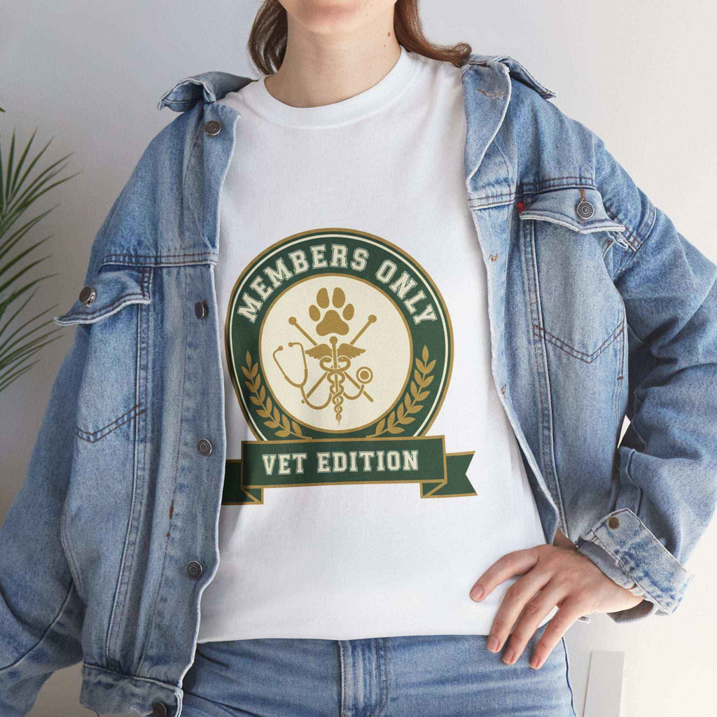Retro Collegiate Vet Med T-Shirt - Members Only Vet Edition | Vintage Veterinary Stethoscope & Paw Print Crest