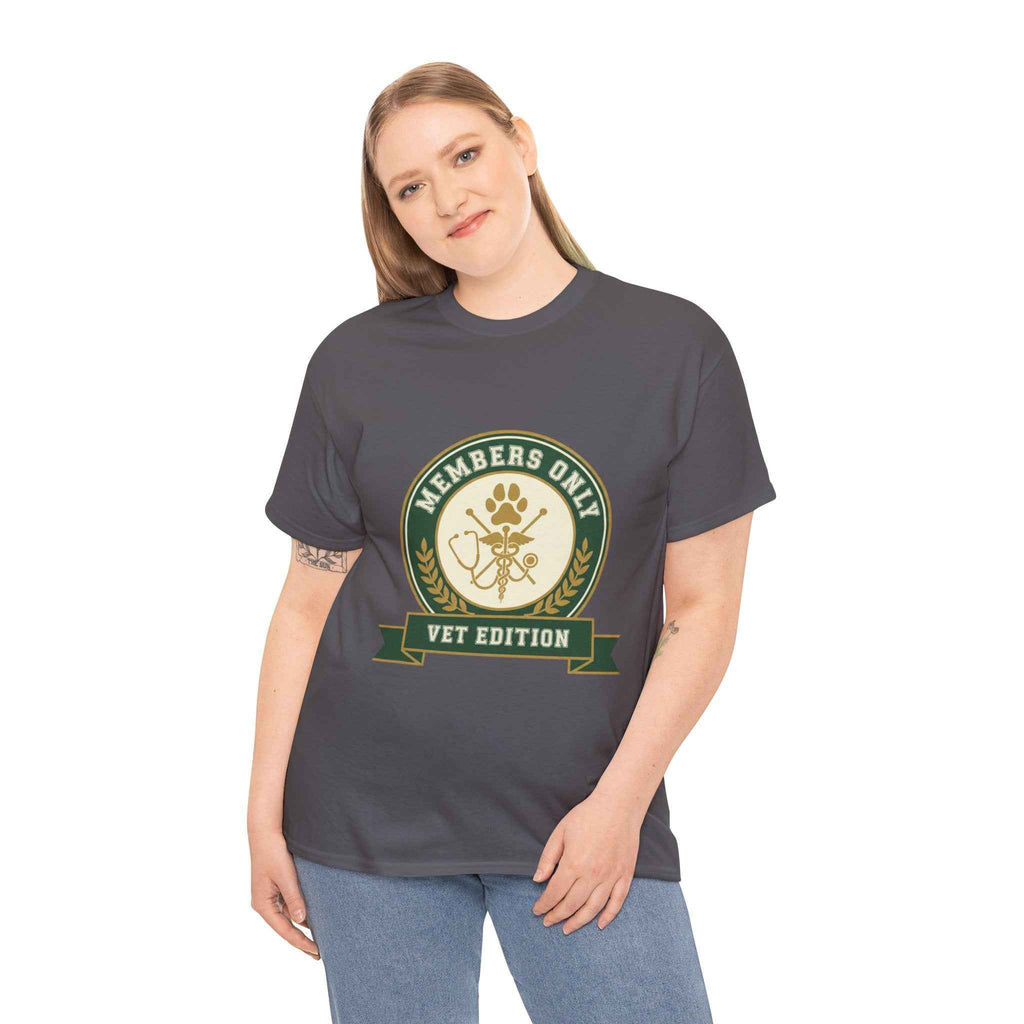 Retro Collegiate Vet Med T-Shirt - Members Only Vet Edition | Vintage Veterinary Stethoscope & Paw Print Crest