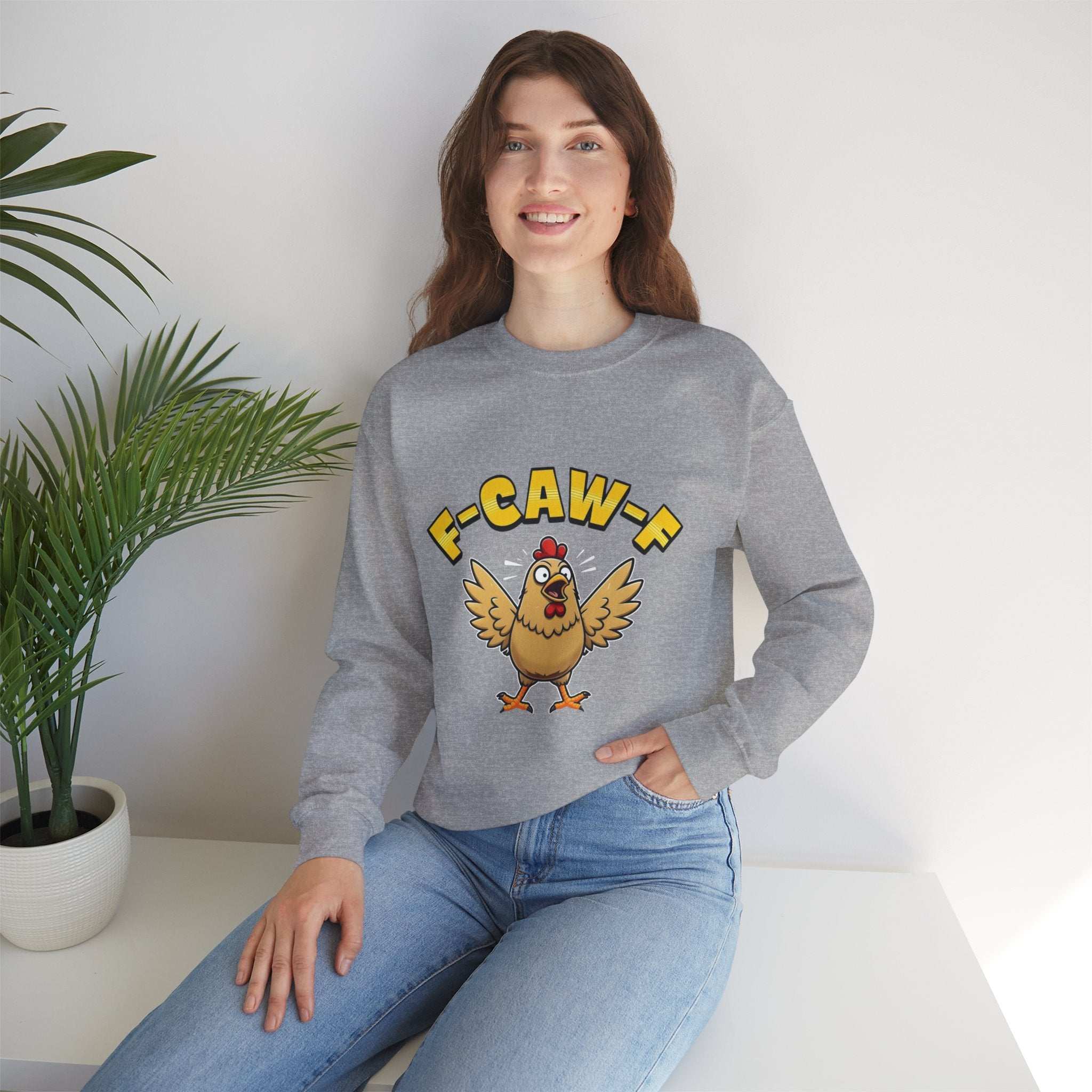F-Caw-F Funny Chicken Sweatshirt, Unisex Crewneck, Gift for Chicken Lovers, Casual Wear, Cozy Outfit - YOUSTOMIZE