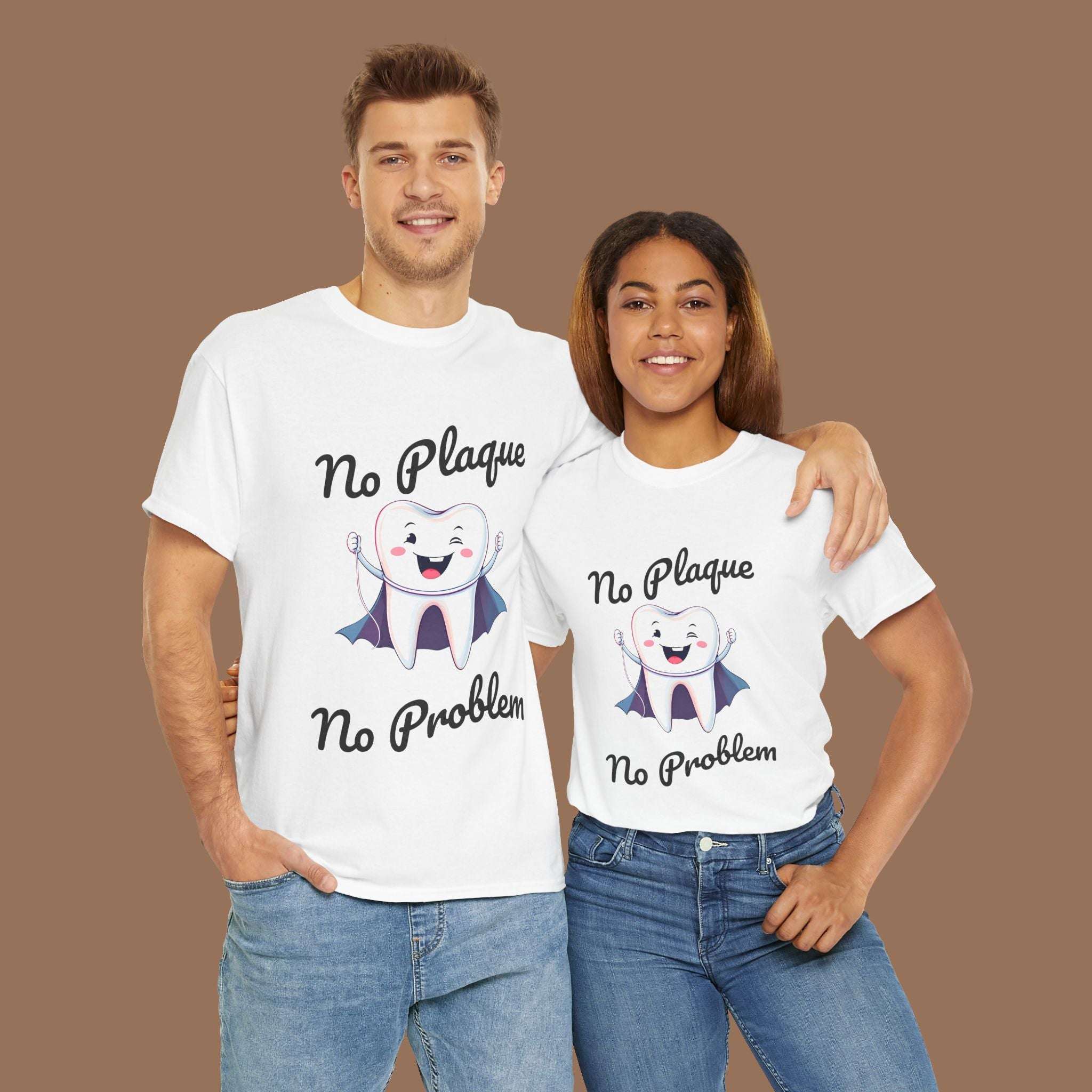 Cute Dental Humor Tee, Funny Tooth Shirt, No Plaque No Problem Tee, Gift for Dentists, Dental Hygiene Top - YOUSTOMIZE