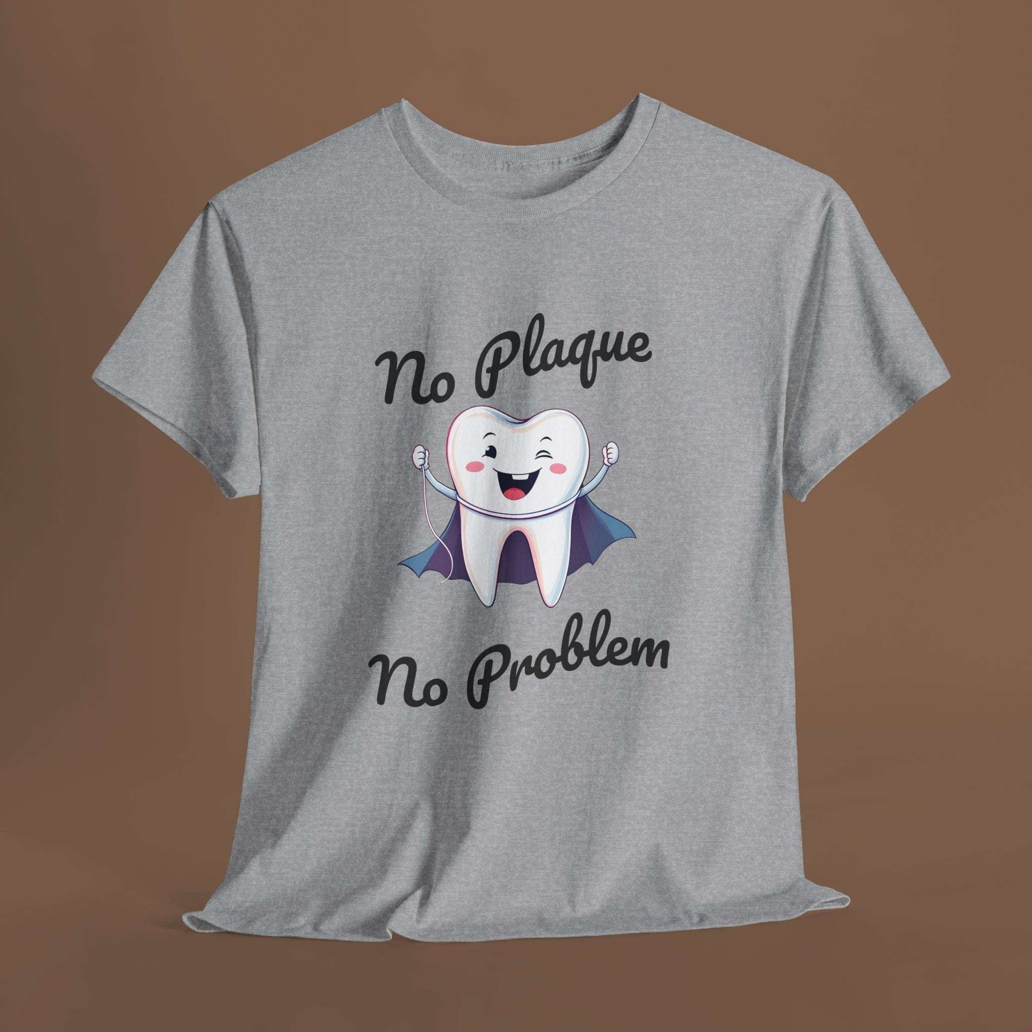 Cute Dental Humor Tee, Funny Tooth Shirt, No Plaque No Problem Tee, Gift for Dentists, Dental Hygiene Top - YOUSTOMIZE