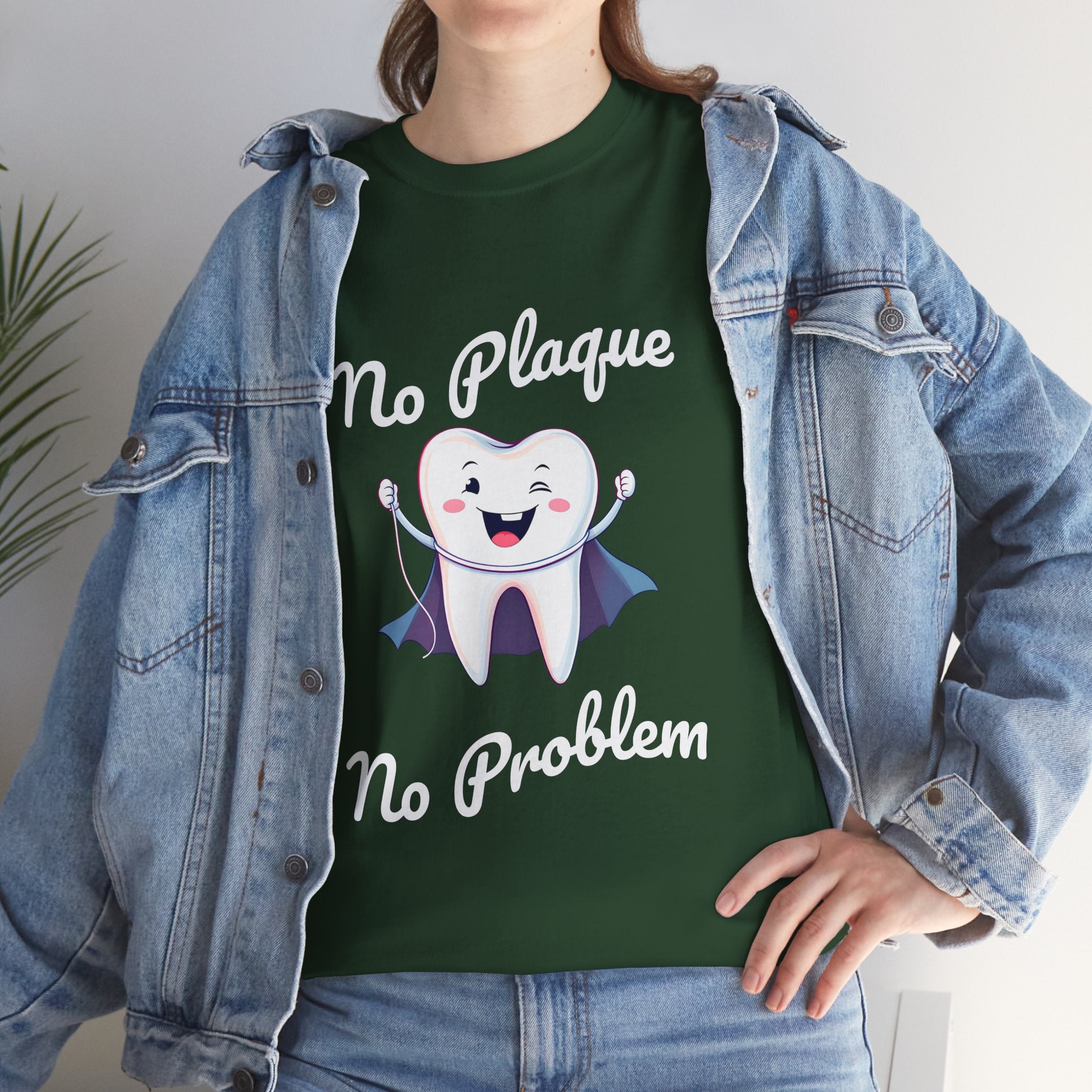 Cute Dental Humor Tee, Funny Tooth Shirt, No Plaque No Problem Tee, Gift for Dentists, Dental Hygiene Top - YOUSTOMIZE