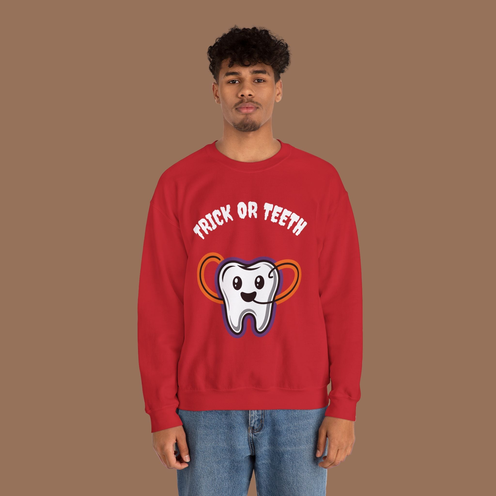 Halloween Sweatshirt with Trick or Teeth Design, Funny Fall Apparel, Unisex Cozy Wear, Perfect for Halloween Parties, Gift for Dental Lovers Product vendor