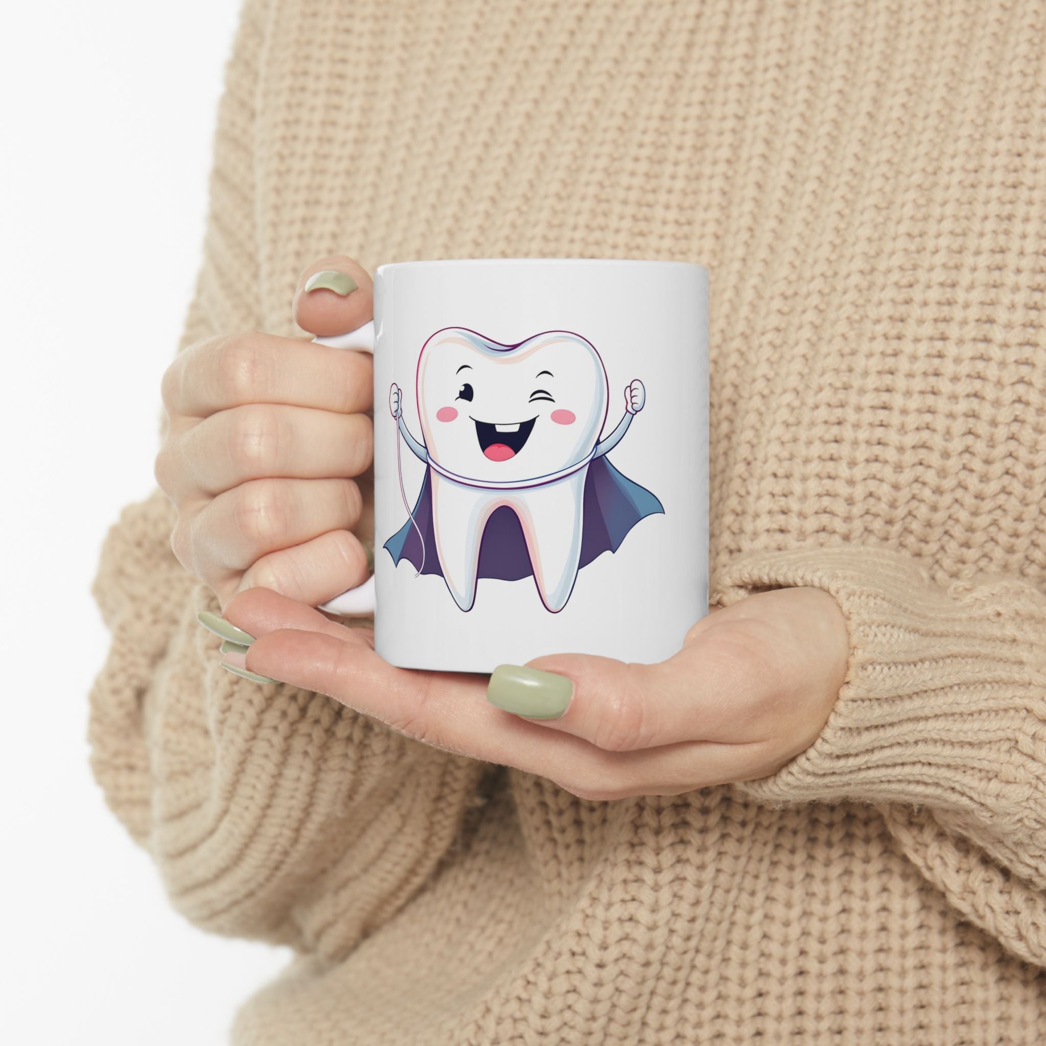 Superhero Tooth Ceramic Mug - Fun Kids Drinkware, Halloween Gift, Dental Awareness, Child's Birthday Party Favor, Cute Cup for Kids Product vendor