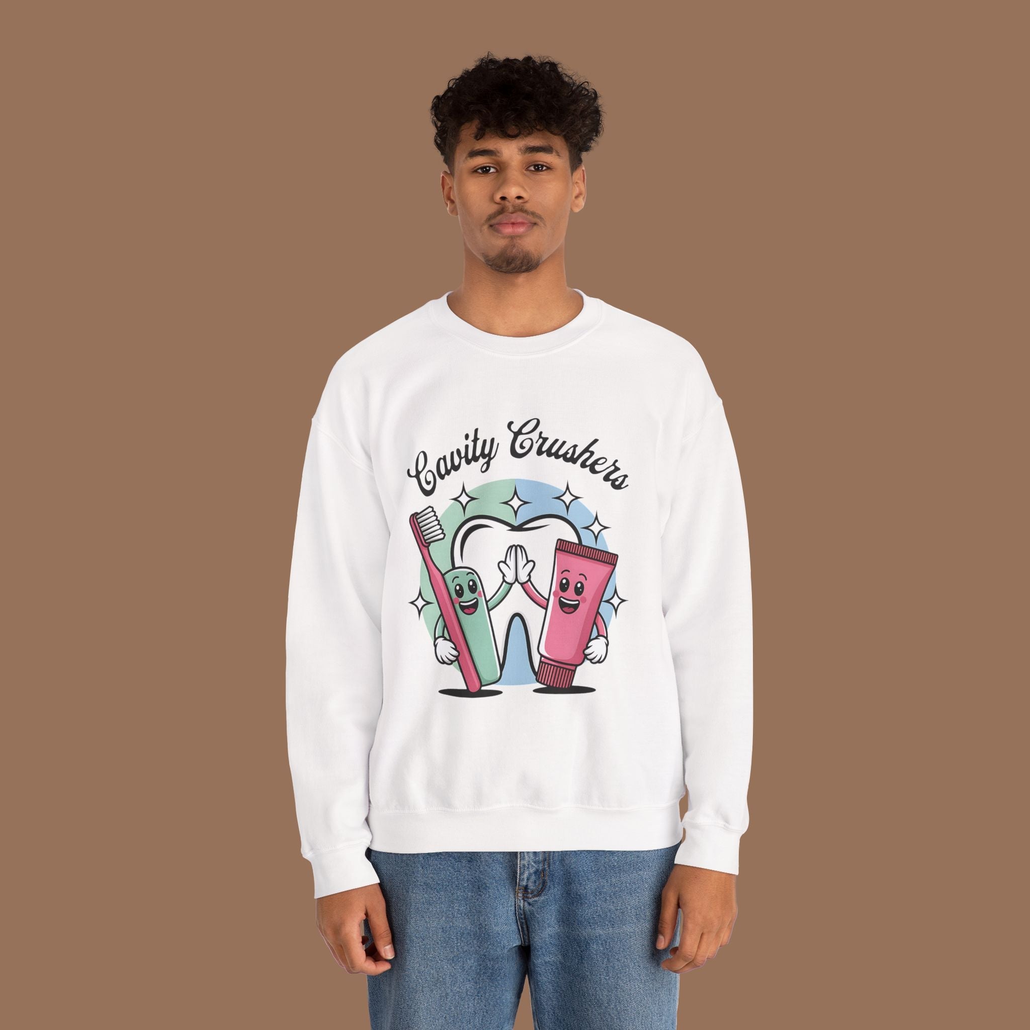 Cavity Crushers Crewneck Sweatshirt - Fun Dental Gift, Unisex Sweatshirt, Cute Graphic Pullover, Perfect for Kids and Adults Product vendor