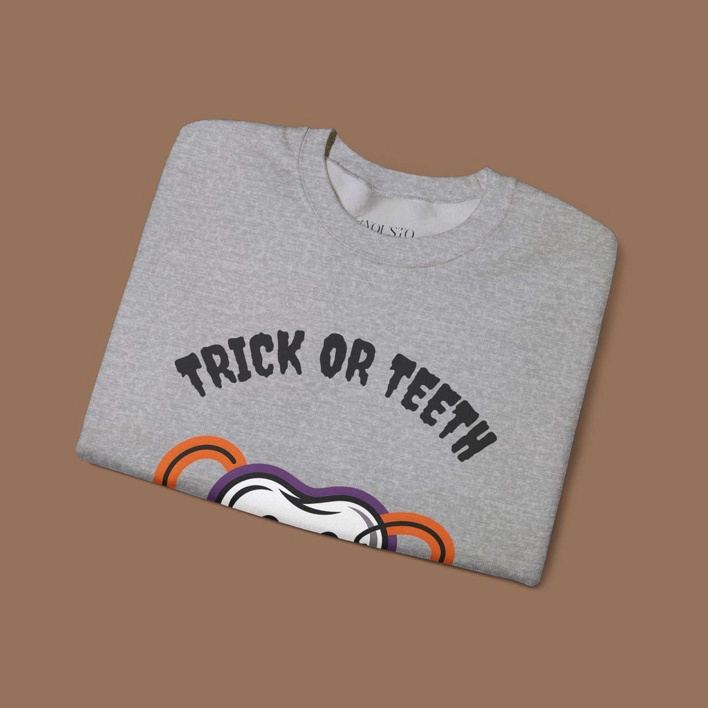 Halloween Sweatshirt with Trick or Teeth Design, Funny Fall Apparel, Unisex Cozy Wear, Perfect for Halloween Parties, Gift for Dental Lovers Product vendor