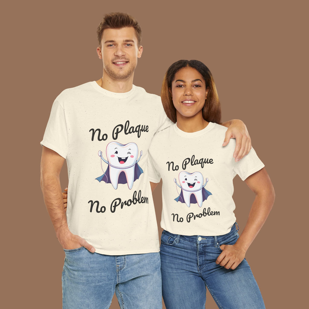 Cute Dental Humor Tee, Funny Tooth Shirt, No Plaque No Problem Tee, Gift for Dentists, Dental Hygiene Top - YOUSTOMIZE