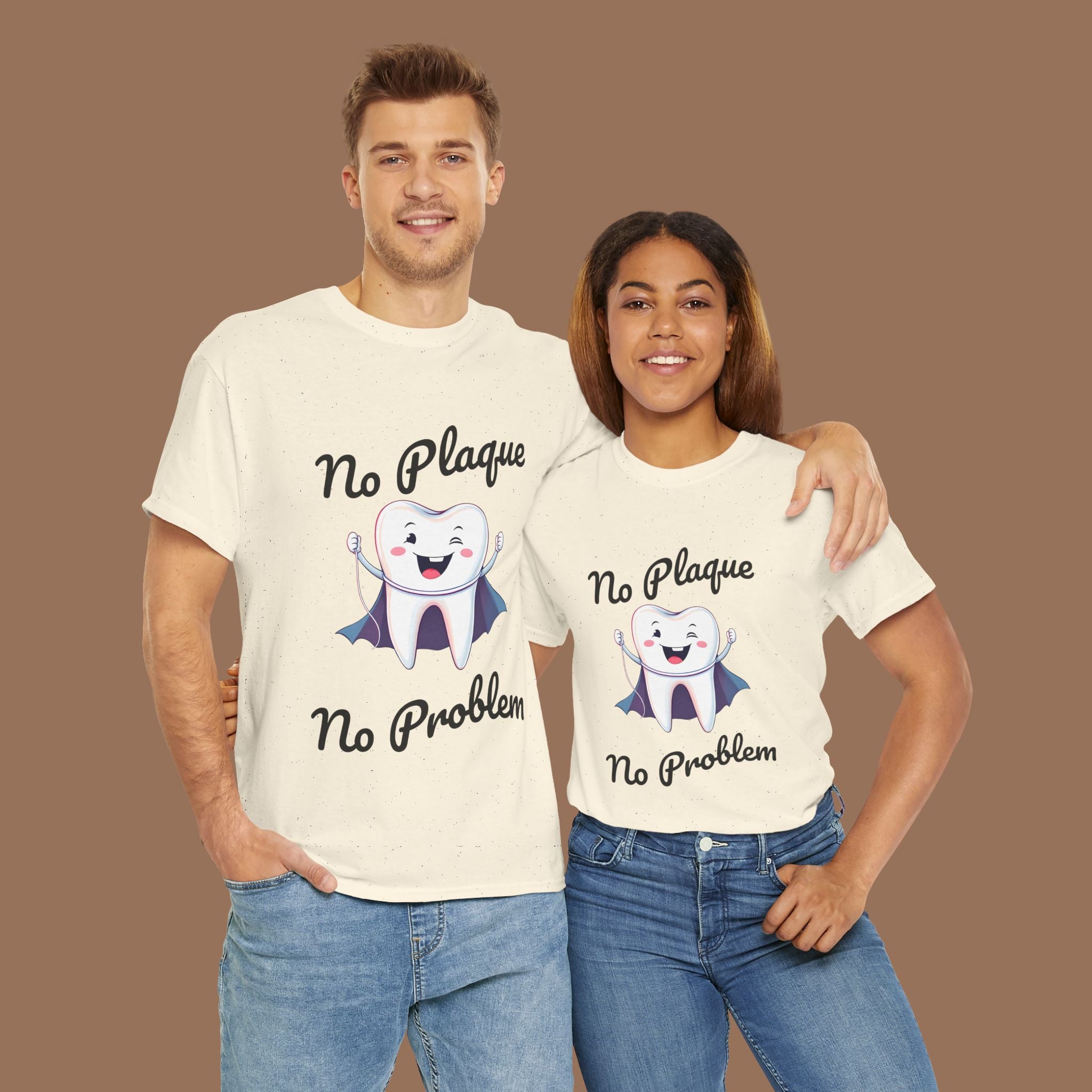 Cute Dental Humor Tee, Funny Tooth Shirt, No Plaque No Problem Tee, Gift for Dentists, Dental Hygiene Top - YOUSTOMIZE