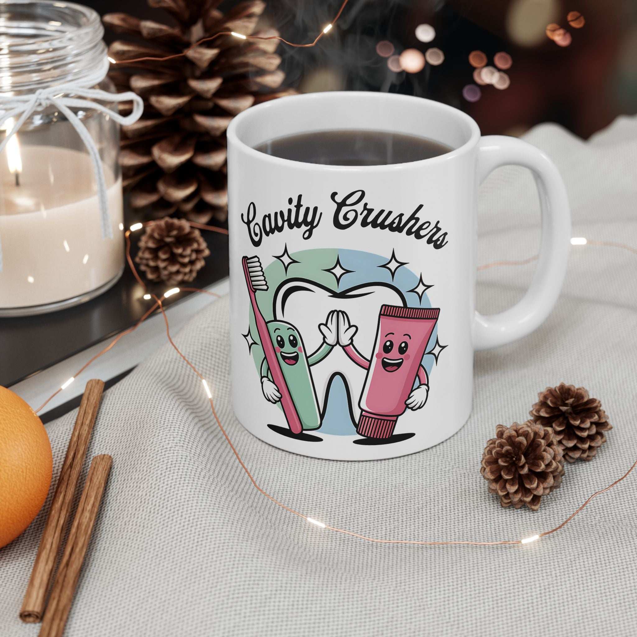 Cavity Fighter Ceramic Mug, Funny Coffee Cup, Dentist Gift, Tooth Humor, Cute Mug for Kids, 11oz, 15oz - YOUSTOMIZE