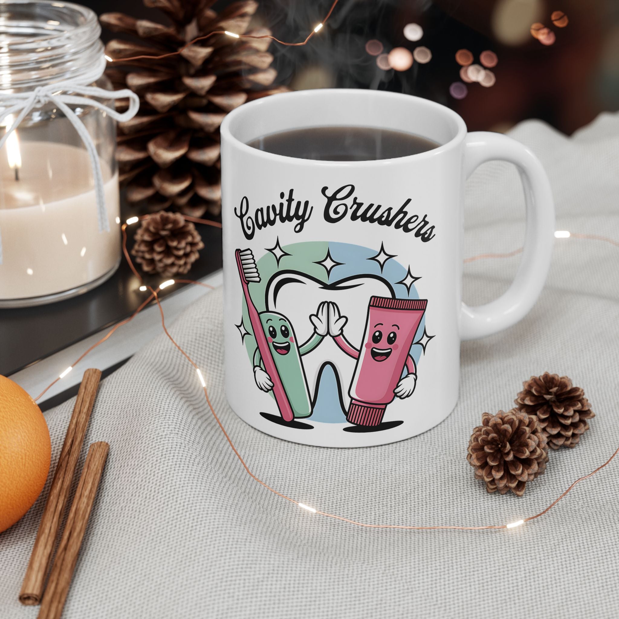 Cavity Fighter Ceramic Mug, Funny Coffee Cup, Dentist Gift, Tooth Humor, Cute Mug for Kids, 11oz, 15oz