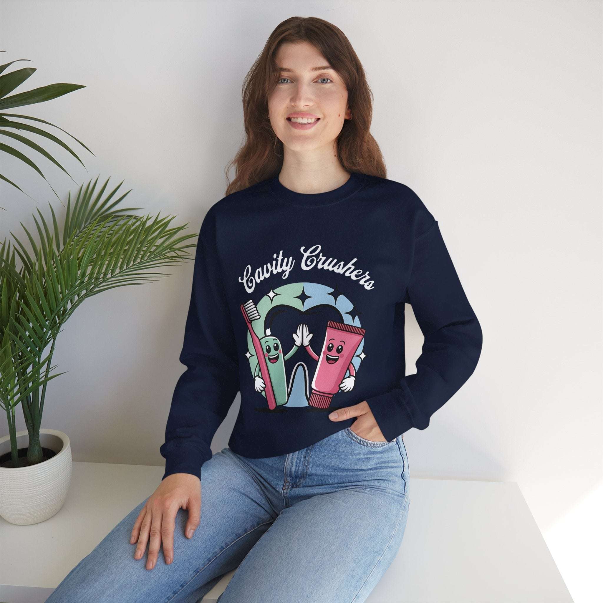 Cavity Crushers Crewneck Sweatshirt - Fun Dental Gift, Unisex Sweatshirt, Cute Graphic Pullover, Perfect for Kids and Adults Product vendor