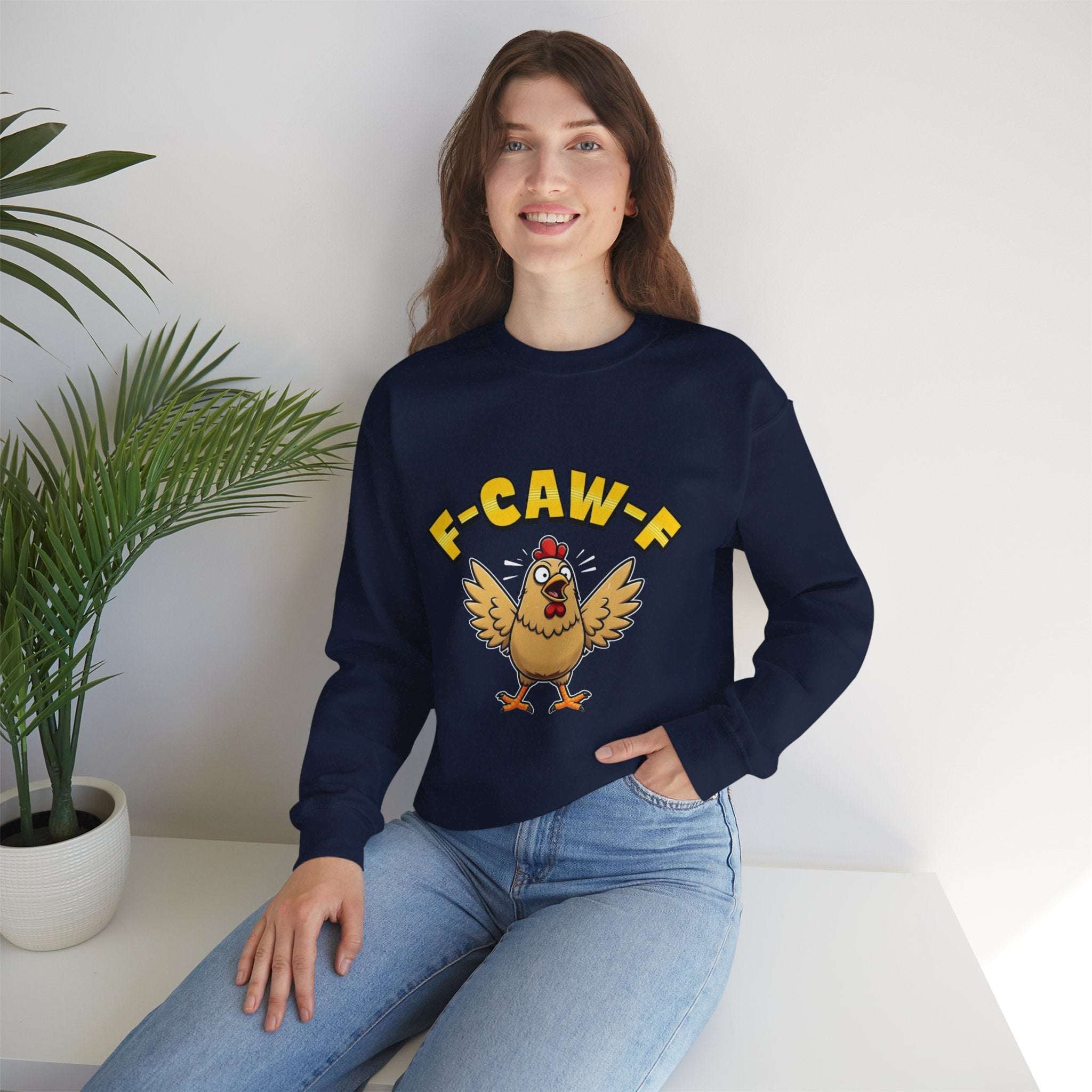 F-Caw-F Funny Chicken Sweatshirt, Unisex Crewneck, Gift for Chicken Lovers, Casual Wear, Cozy Outfit - YOUSTOMIZE