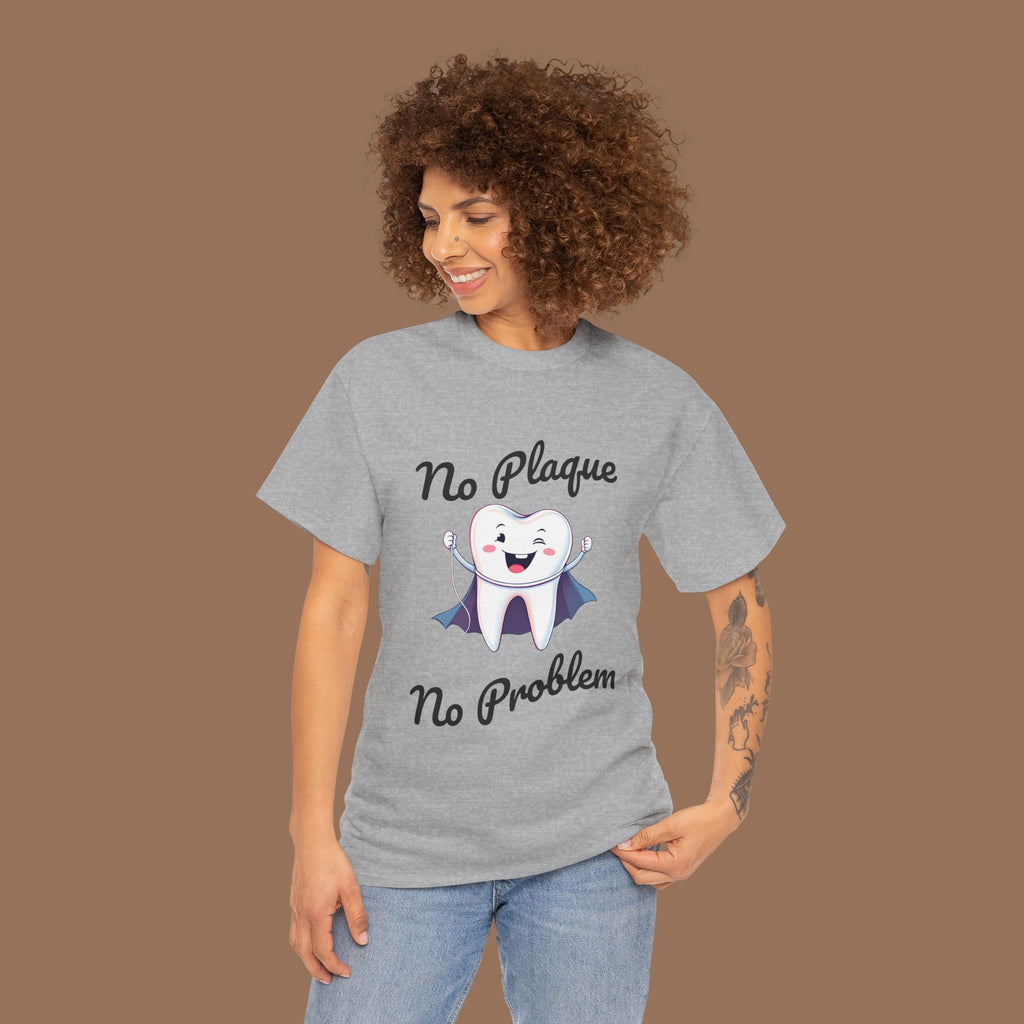 Cute Dental Humor Tee, Funny Tooth Shirt, No Plaque No Problem Tee, Gift for Dentists, Dental Hygiene Top - YOUSTOMIZE
