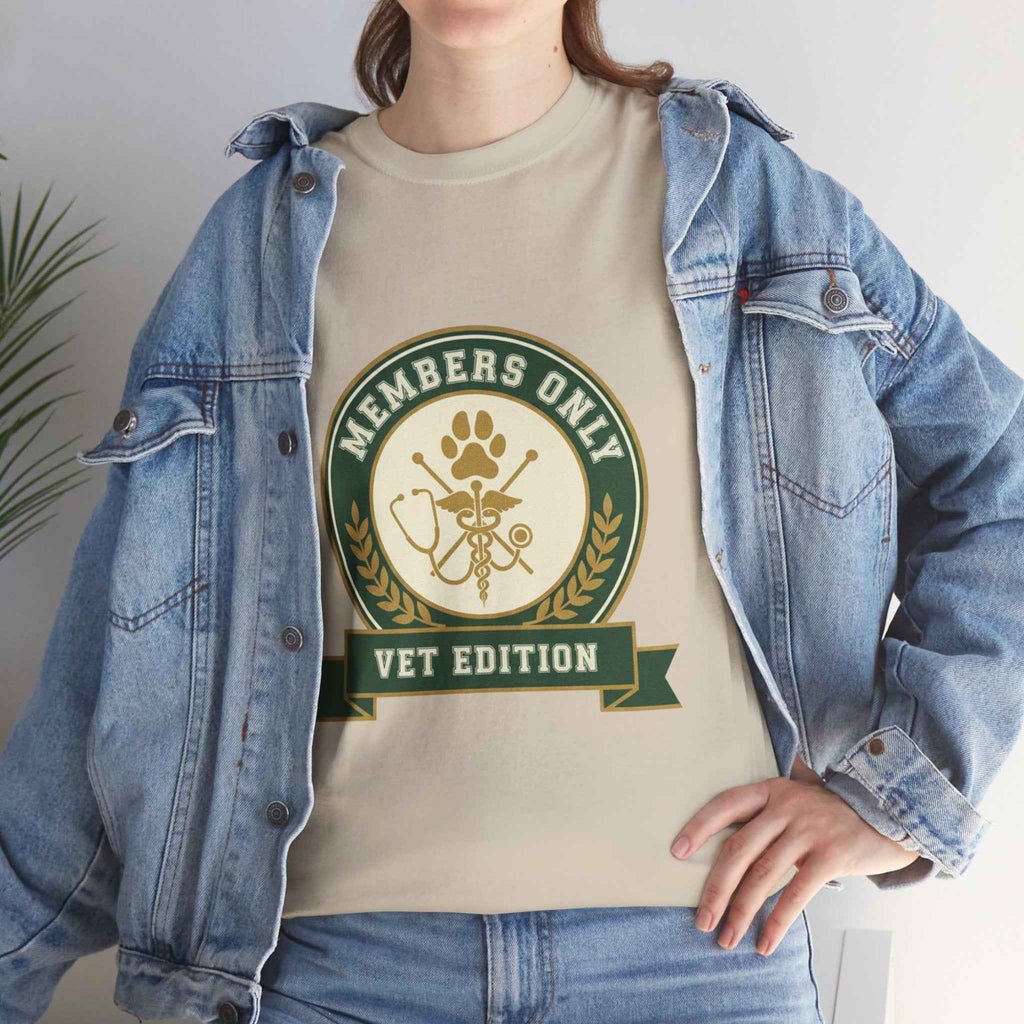 Retro Collegiate Vet Med T-Shirt - Members Only Vet Edition | Vintage Veterinary Stethoscope & Paw Print Crest
