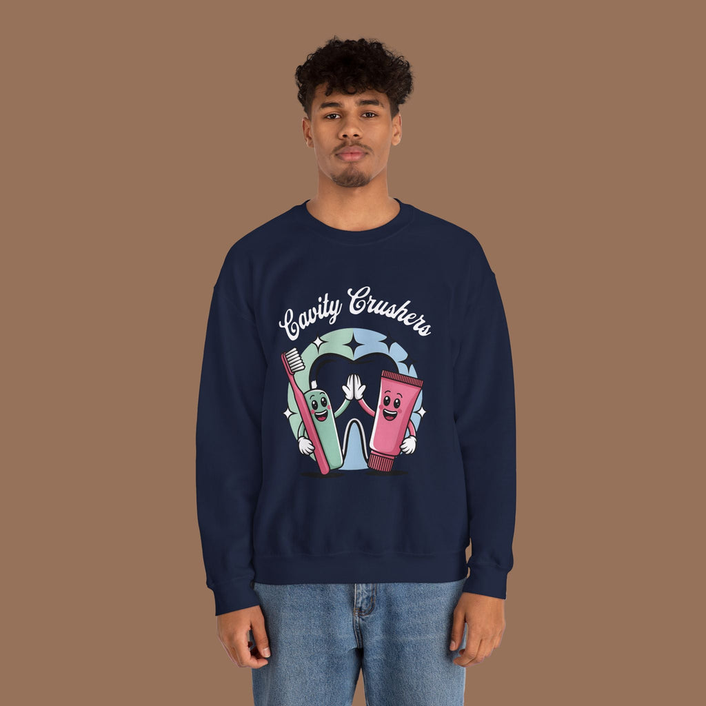 Cavity Crushers Crewneck Sweatshirt - Fun Dental Gift, Unisex Sweatshirt, Cute Graphic Pullover, Perfect for Kids and Adults Product vendor