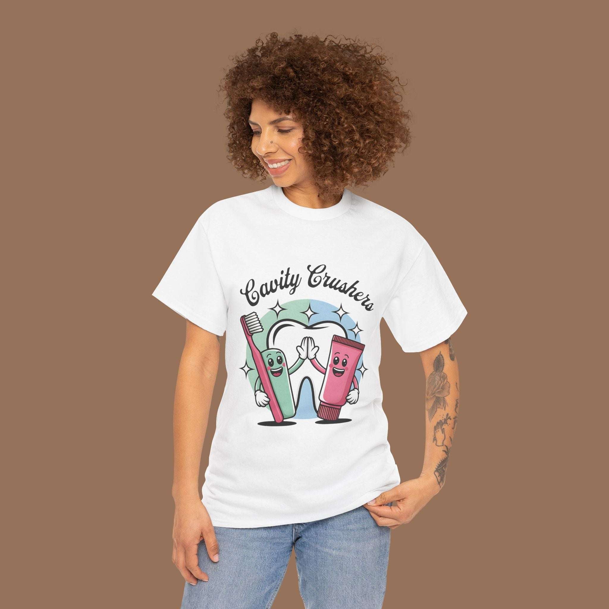 Cavity Crushers Tee - Fun Unisex Cotton Shirt, Perfect for Kids, Dentist Visits, Gifts, Birthdays, and Smiles! - YOUSTOMIZE