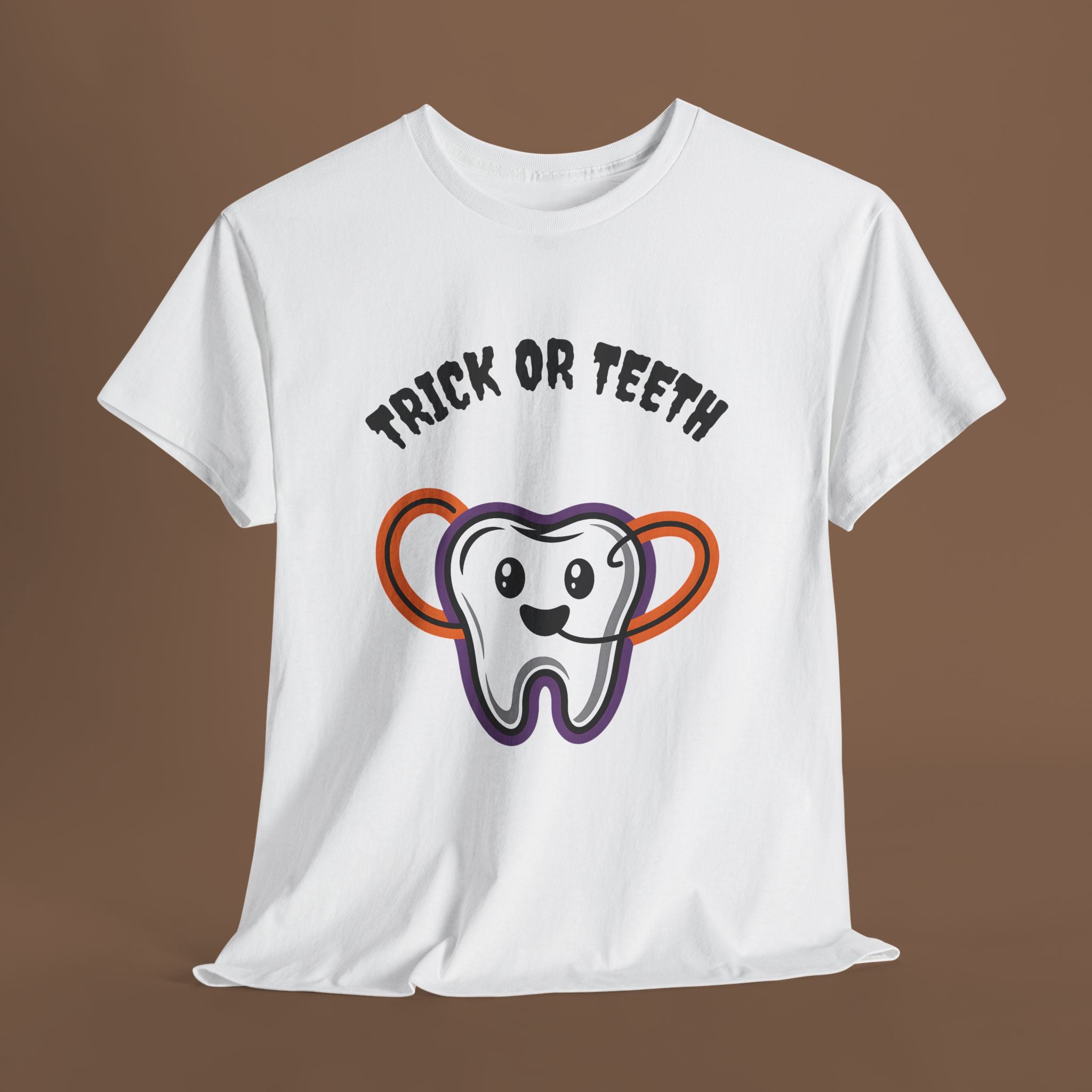 Trick or Teeth Halloween Tee, Fun Unisex T-Shirt, Cute Tooth Graphic Shirt, Perfect for Halloween Party, Kids and Adults - YOUSTOMIZE