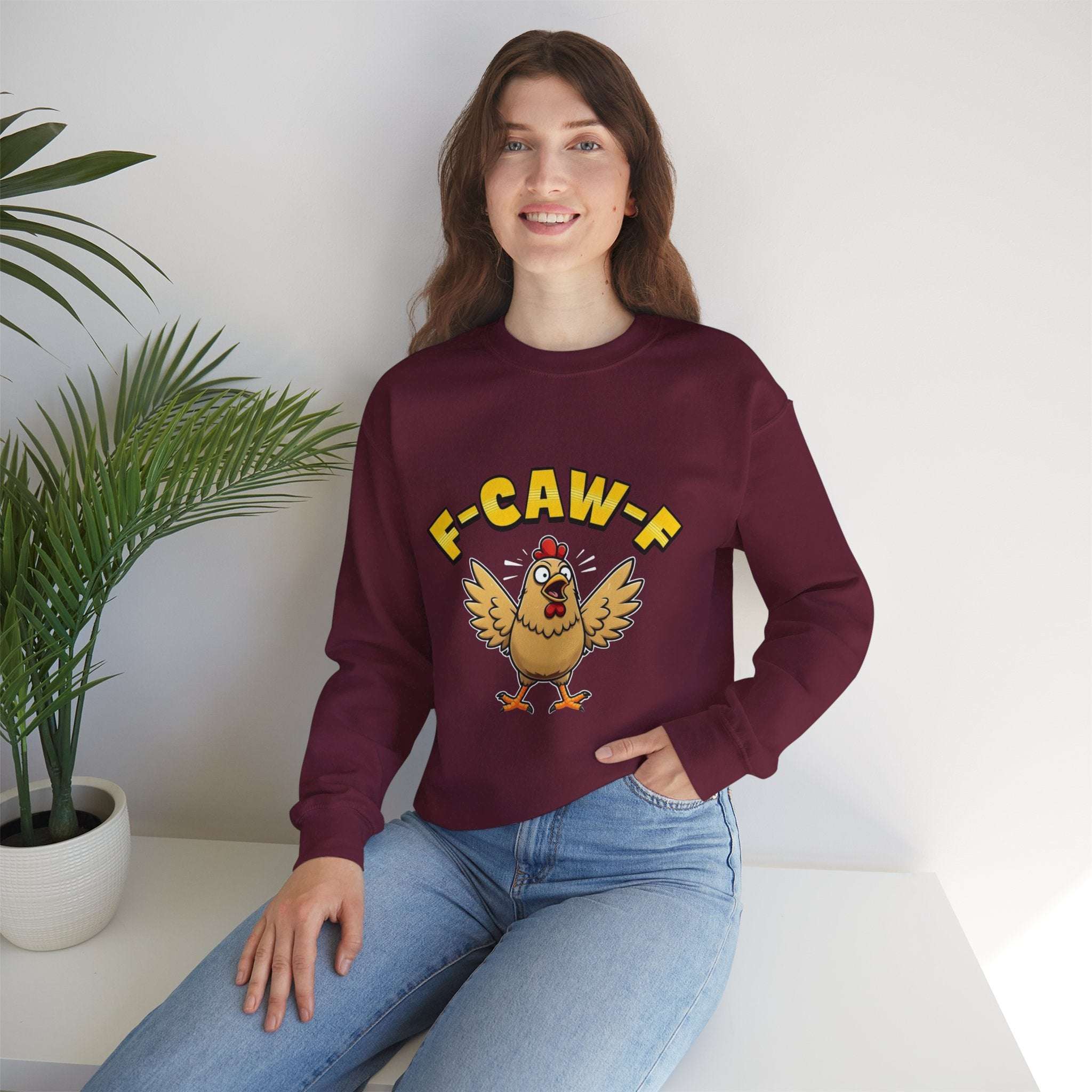 F-Caw-F Funny Chicken Sweatshirt, Unisex Crewneck, Gift for Chicken Lovers, Casual Wear, Cozy Outfit - YOUSTOMIZE