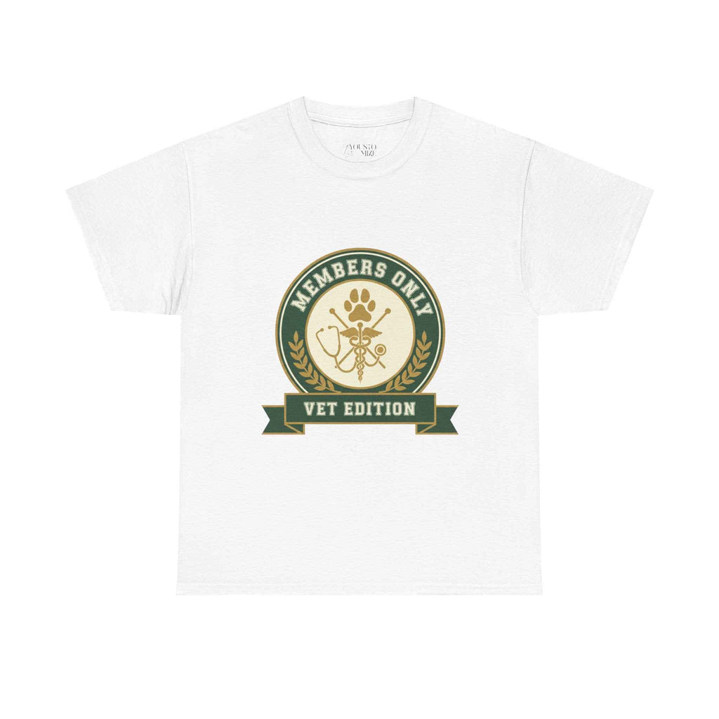 Retro Collegiate Vet Med T-Shirt - Members Only Vet Edition | Vintage Veterinary Stethoscope & Paw Print Crest