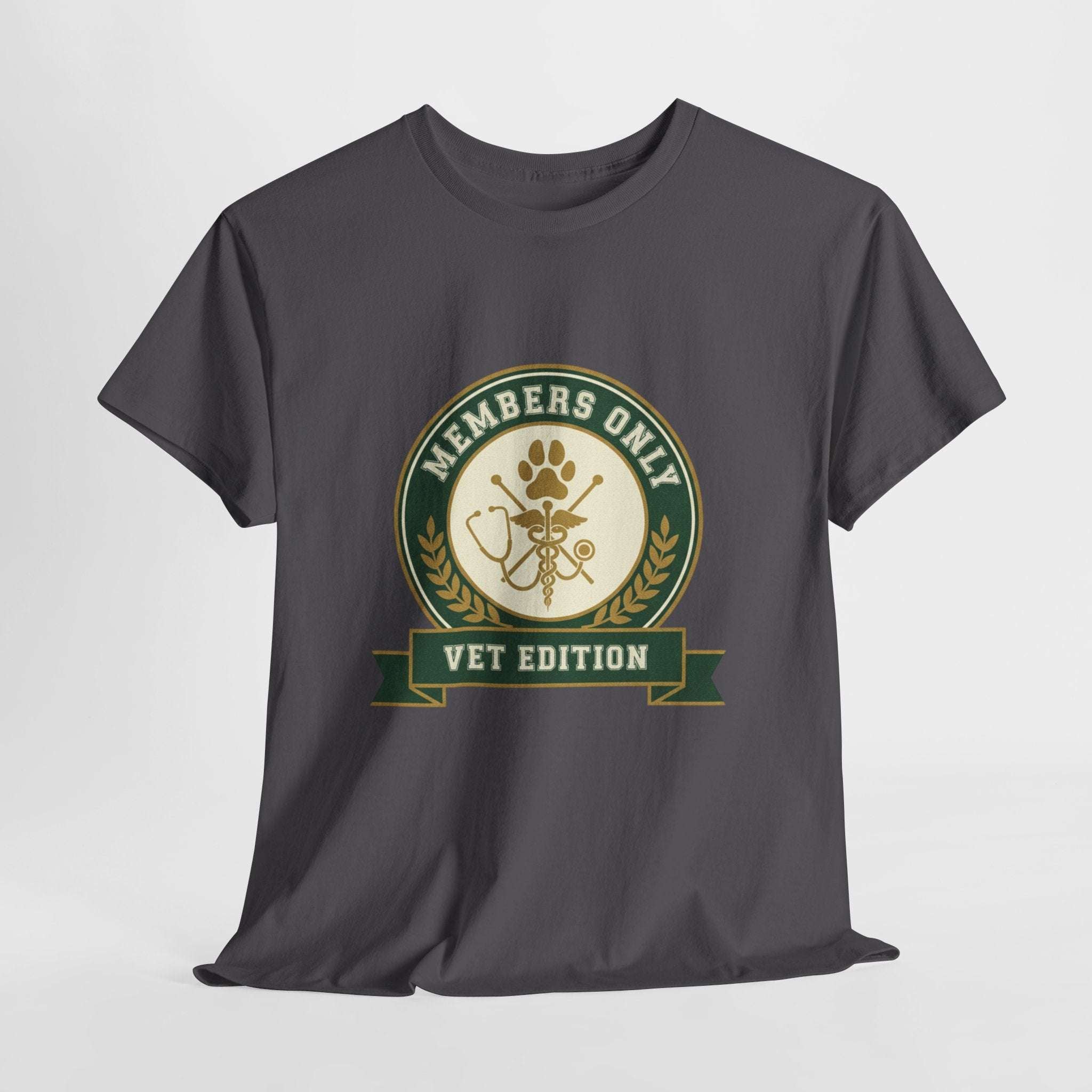Retro Collegiate Vet Med T-Shirt - Members Only Vet Edition | Vintage Veterinary Stethoscope & Paw Print Crest