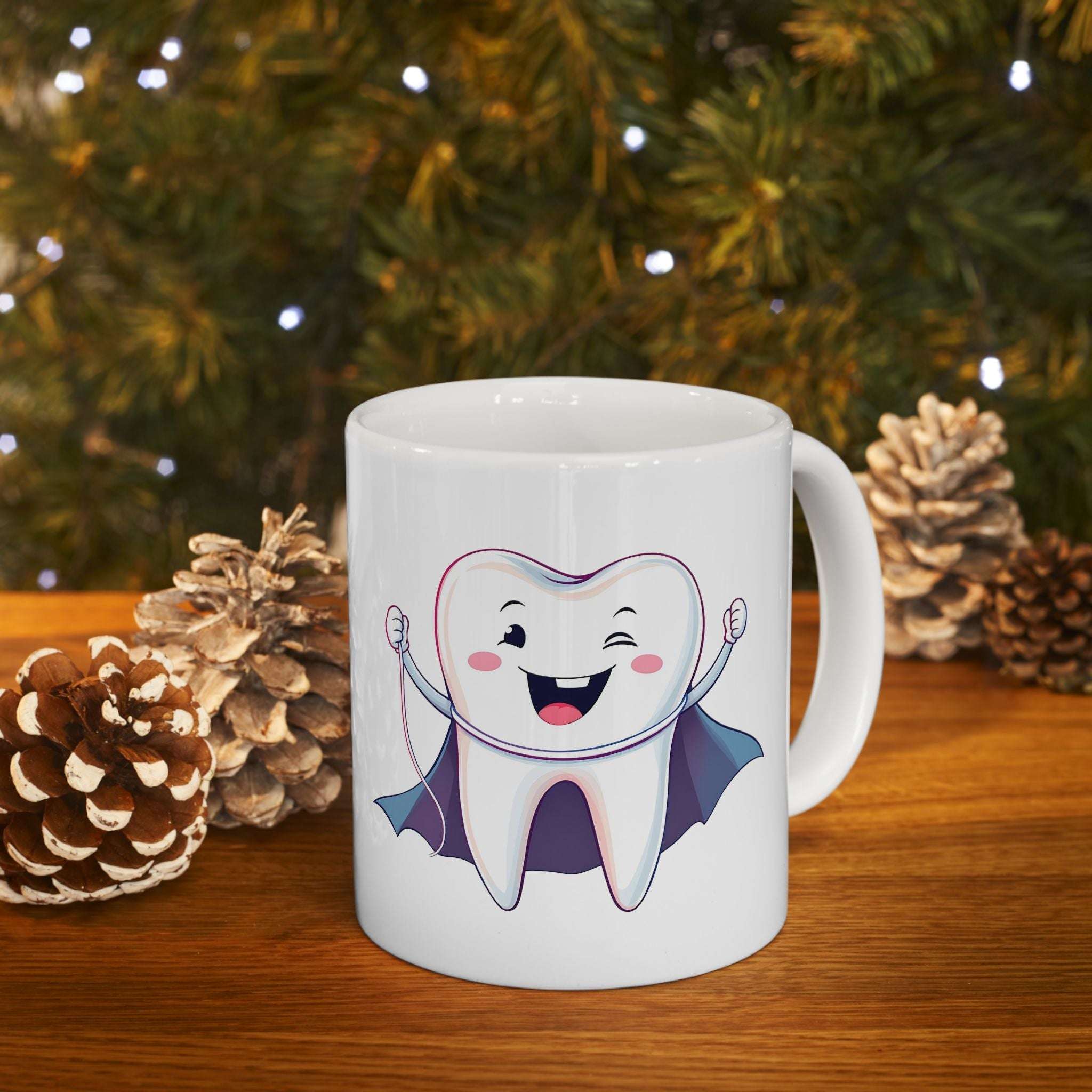 Superhero Tooth Ceramic Mug - Fun Kids Drinkware, Halloween Gift, Dental Awareness, Child's Birthday Party Favor, Cute Cup for Kids Product vendor