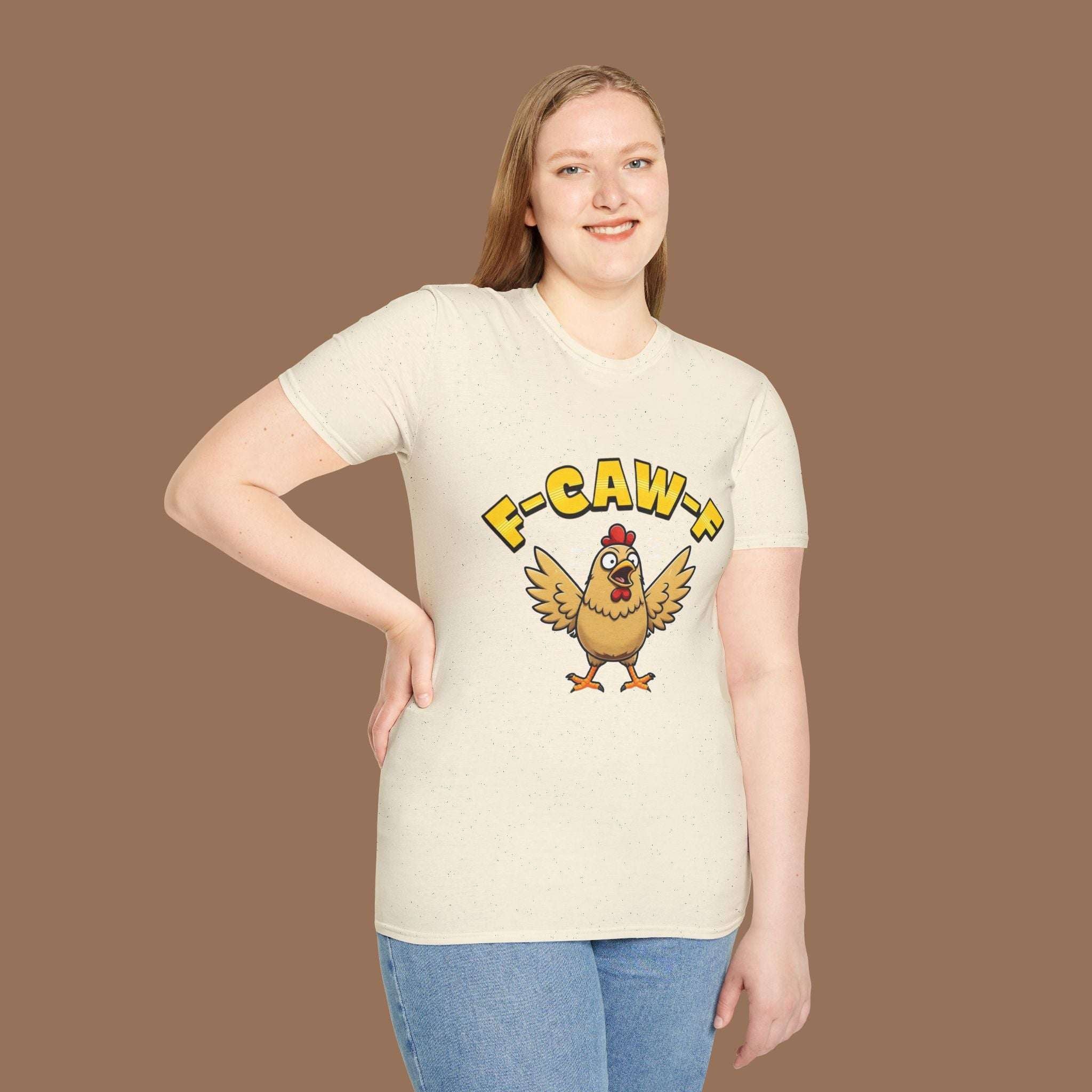 Funny Chicken F-Caw-F Unisex Softstyle T-Shirt, Gift for Poultry Lovers, Quirky Apparel, Hatch Party Tee, Humor Shirt, Farm Life Clothing - YOUSTOMIZE