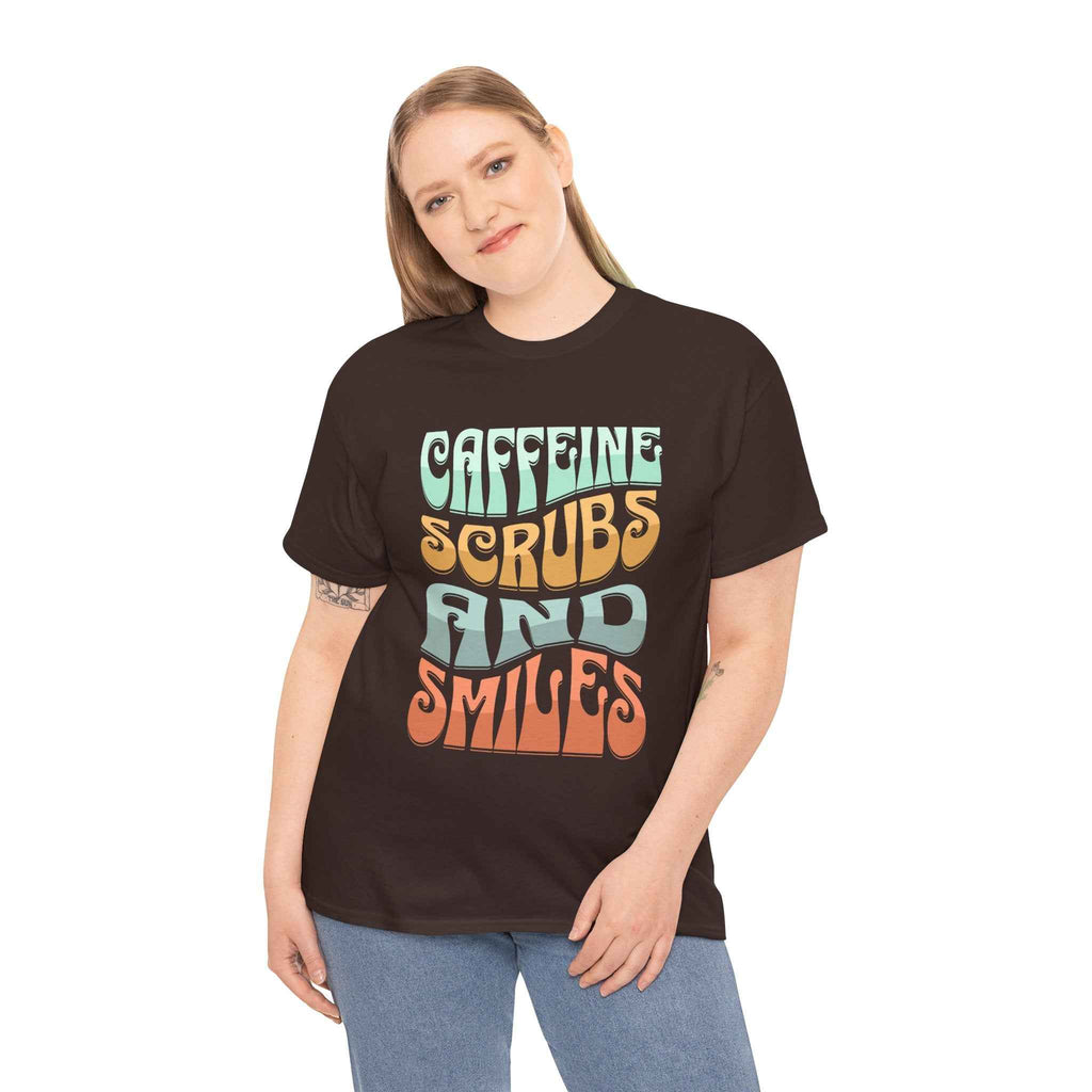 Caffeine Scrubs and Smiles Unisex Heavy Cotton Tee