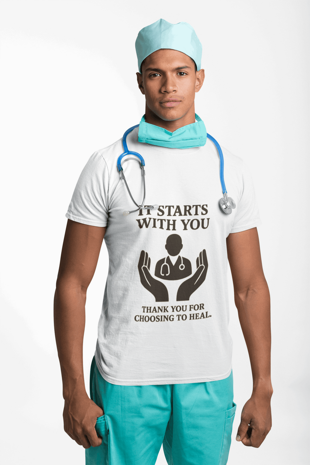 Inspirational Healthcare T-Shirt, Thank You for Choosing to Heal Shirt – Nurse Appreciation Gift – Doctor Gratitude T-shirt – It Starts With You – Minimalist Medical Design Product vendor