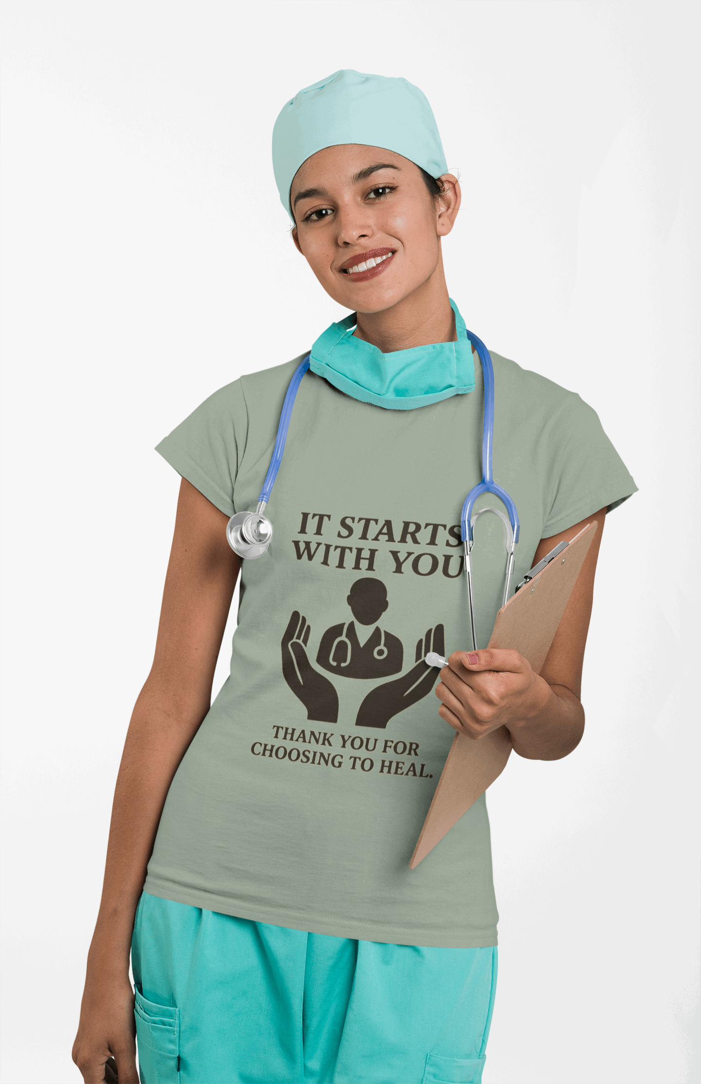 Inspirational Healthcare T-Shirt, Thank You for Choosing to Heal Shirt – Nurse Appreciation Gift – Doctor Gratitude T-shirt – It Starts With You – Minimalist Medical Design Product vendor