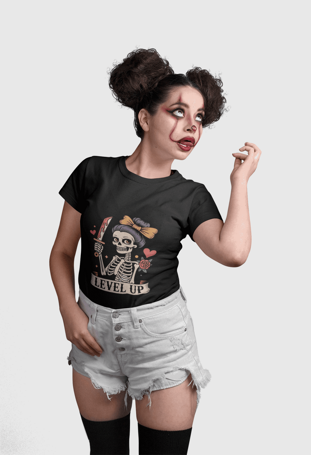 Level Up Skeleton Graphic Unisex Softstyle T-Shirt, Cute Halloween Tee, Gift for Gamers, Spooky Season Apparel, Goth Fashion Product vendor