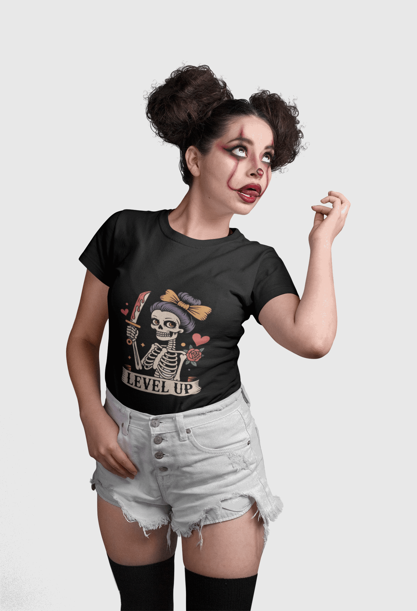 Level Up Skeleton Graphic Unisex Softstyle T-Shirt, Cute Halloween Tee, Gift for Gamers, Spooky Season Apparel, Goth Fashion Product vendor