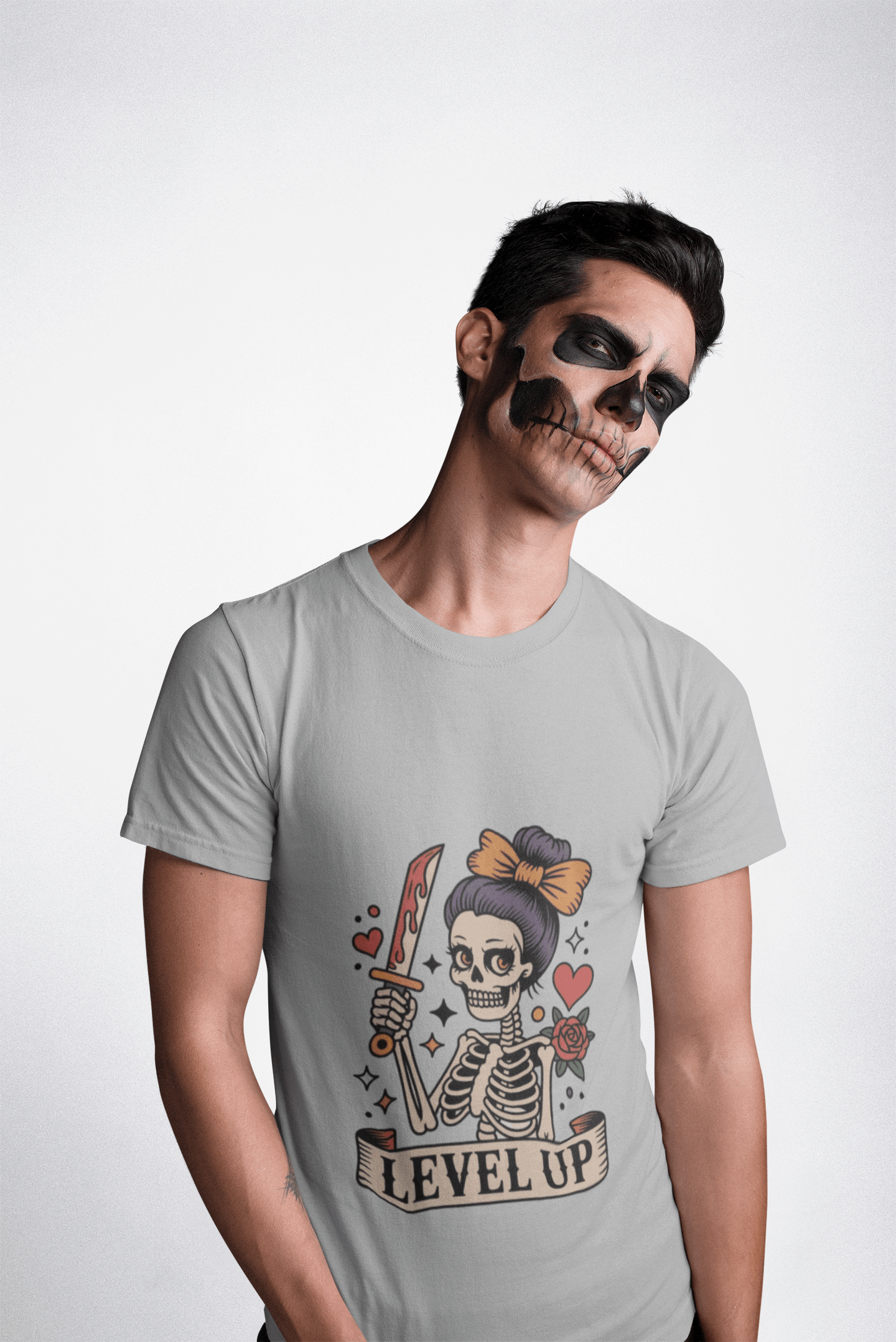 Level Up Skeleton Graphic Unisex Softstyle T-Shirt, Cute Halloween Tee, Gift for Gamers, Spooky Season Apparel, Goth Fashion Product vendor