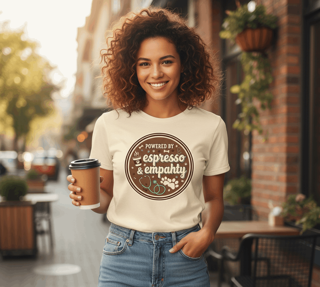 Empathy & Espresso Unisex T-Shirt for Veterinarians - Coffee Lover Vet Tee Gift