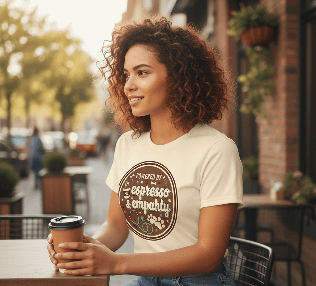 Empathy & Espresso Unisex T-Shirt for Veterinarians - Coffee Lover Vet Tee Gift